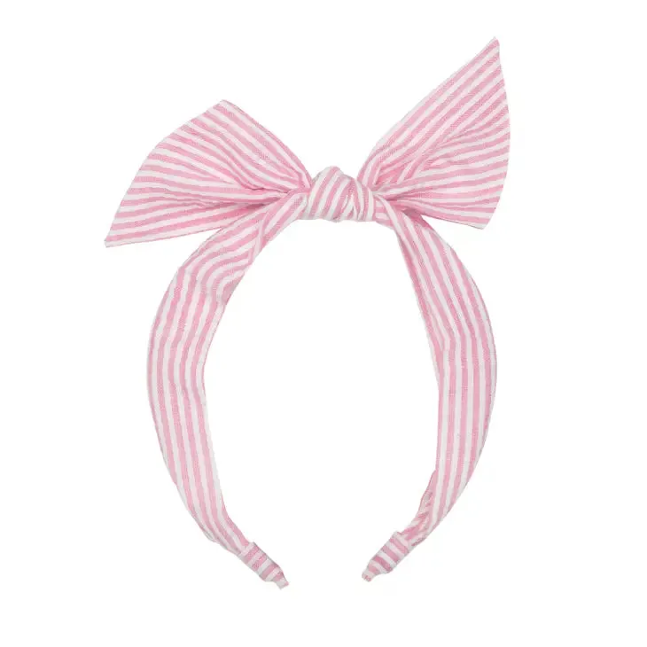 Candy Stripe Tie Bow Headband - Pink