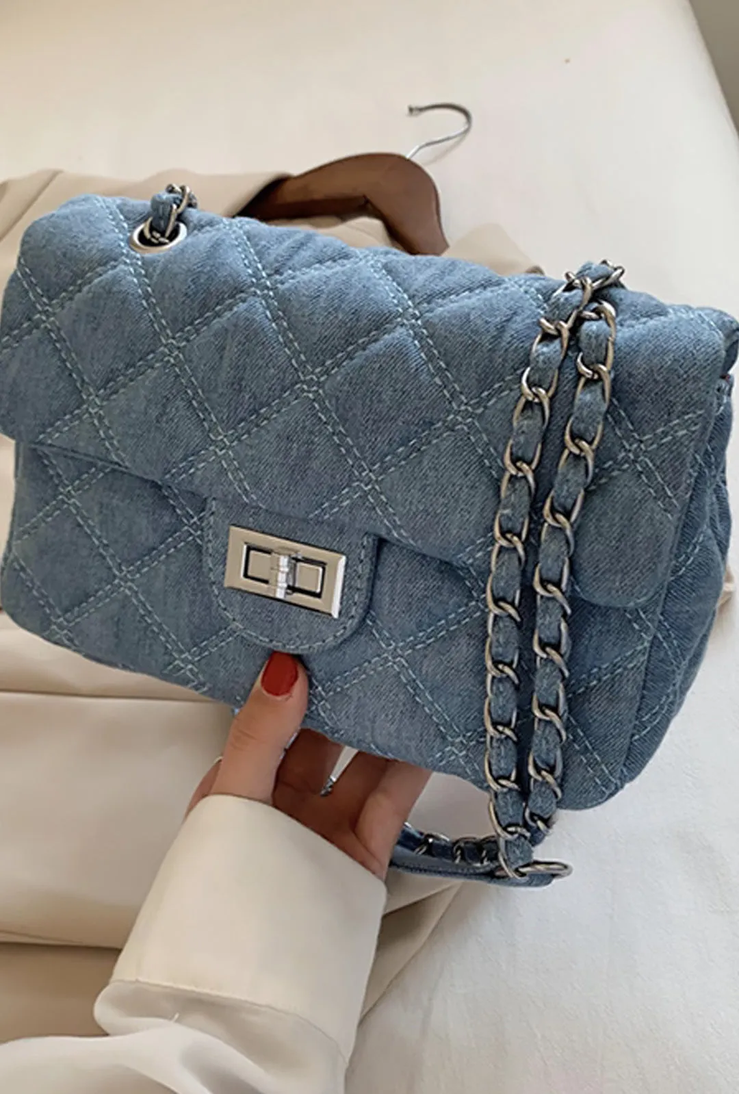 CHANIQUE - DENIM QUILT SHOULDER BAG