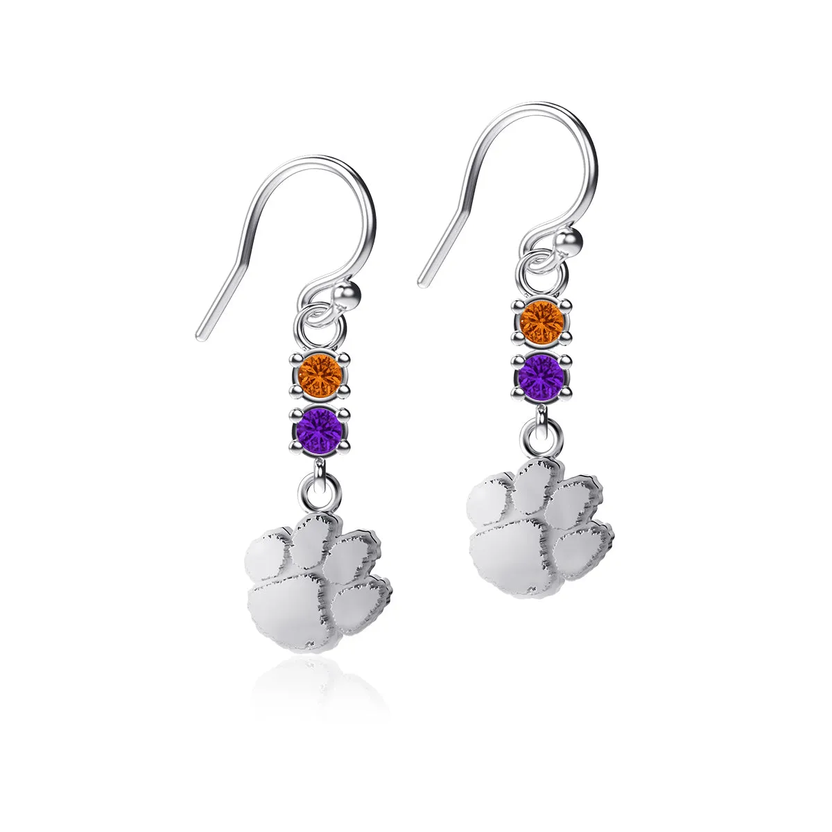 Clemson University Crystal Dangle Earrings - Silver