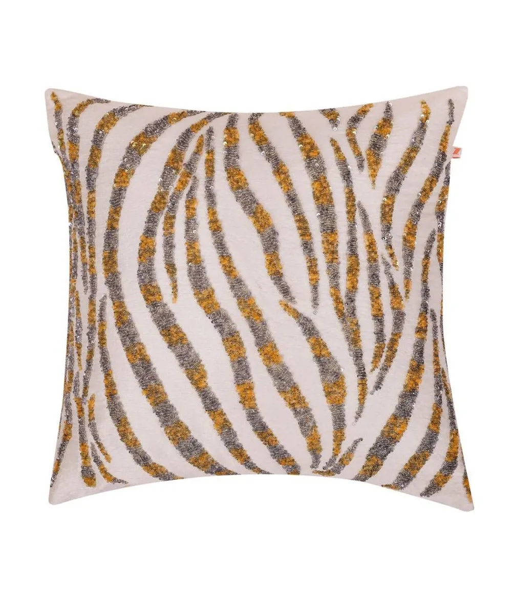 Cream handembroidered cotton silk cushion cover