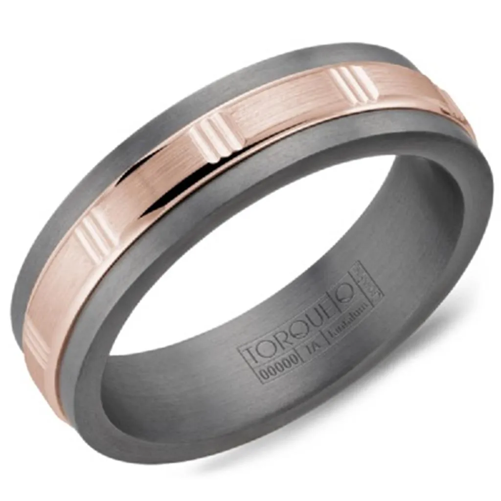 Crown Ring Torque Grey Tantalum & Rose Gold 6mm Wedding Band