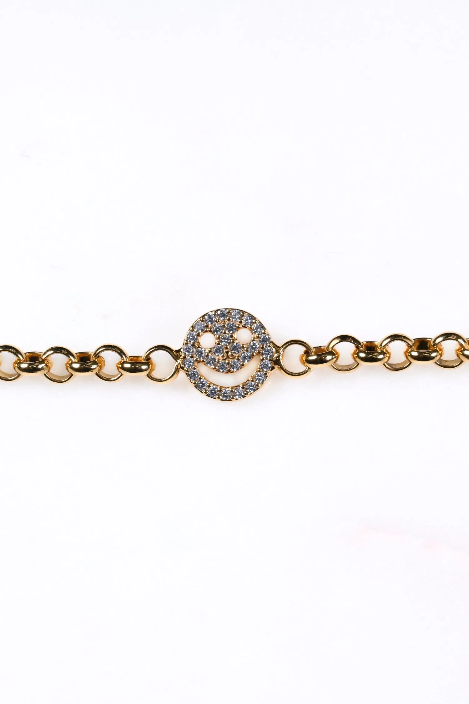 Crystal Happy Face Tennis Bracelet Gold