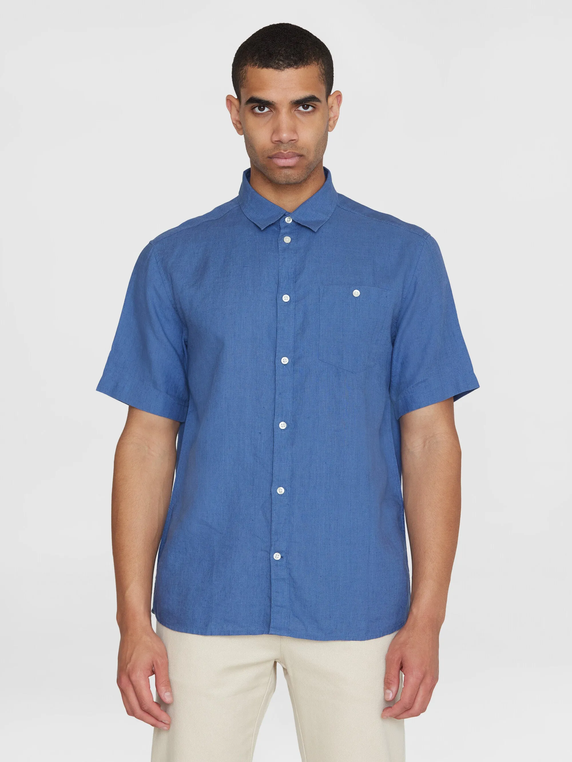 Custom fit linen short sleeve shirt - Moonlight Blue