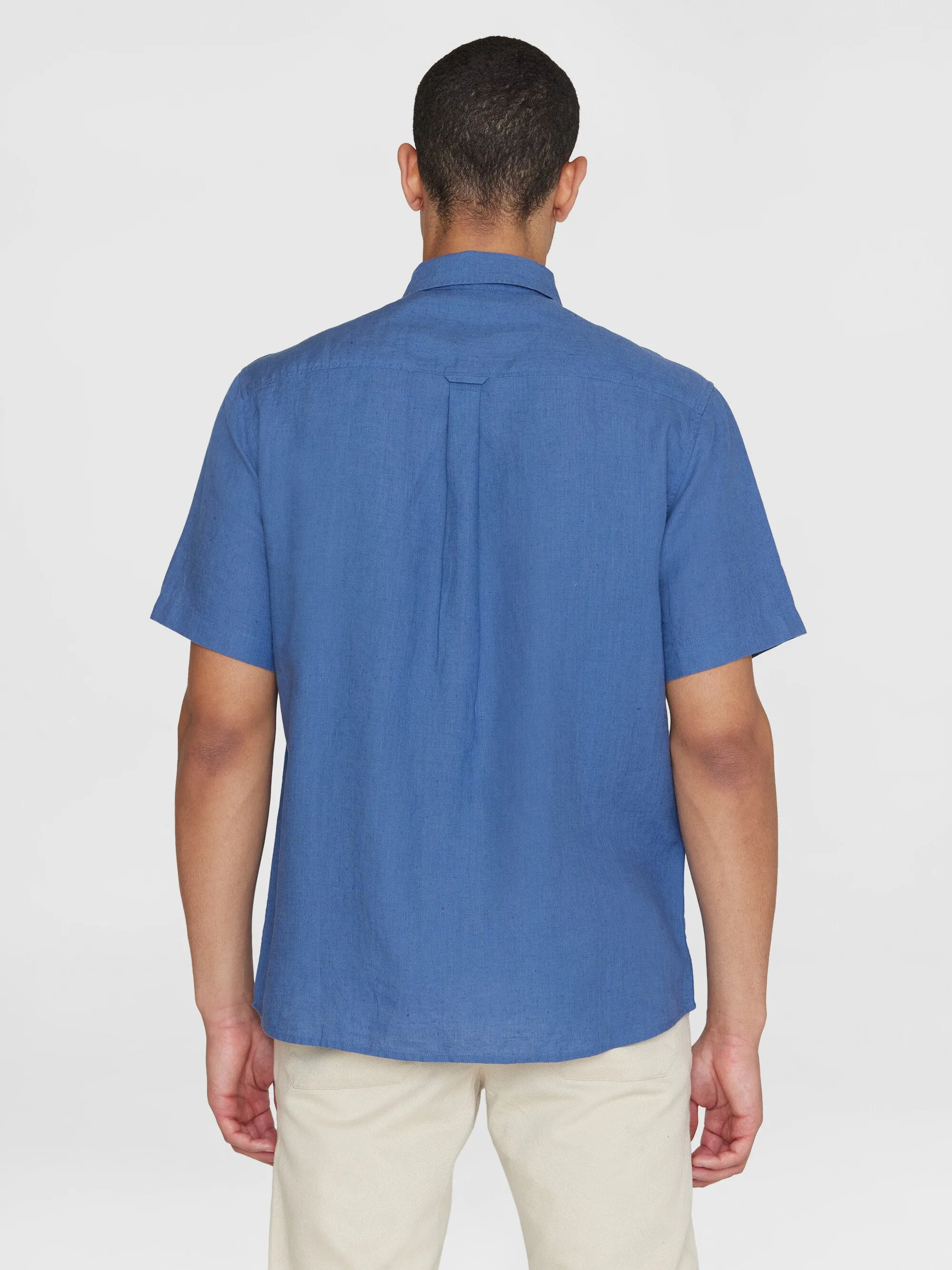 Custom fit linen short sleeve shirt - Moonlight Blue