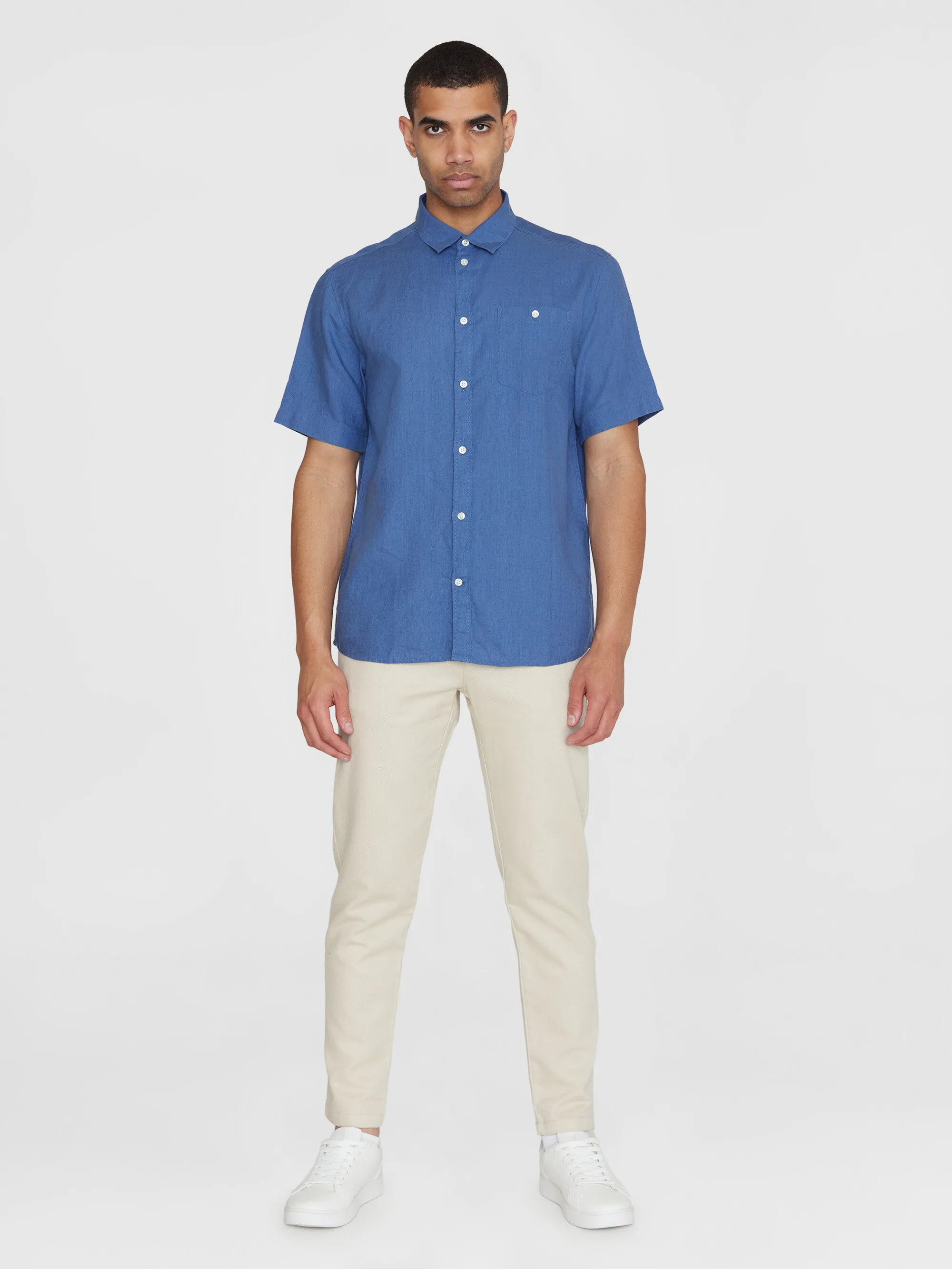 Custom fit linen short sleeve shirt - Moonlight Blue