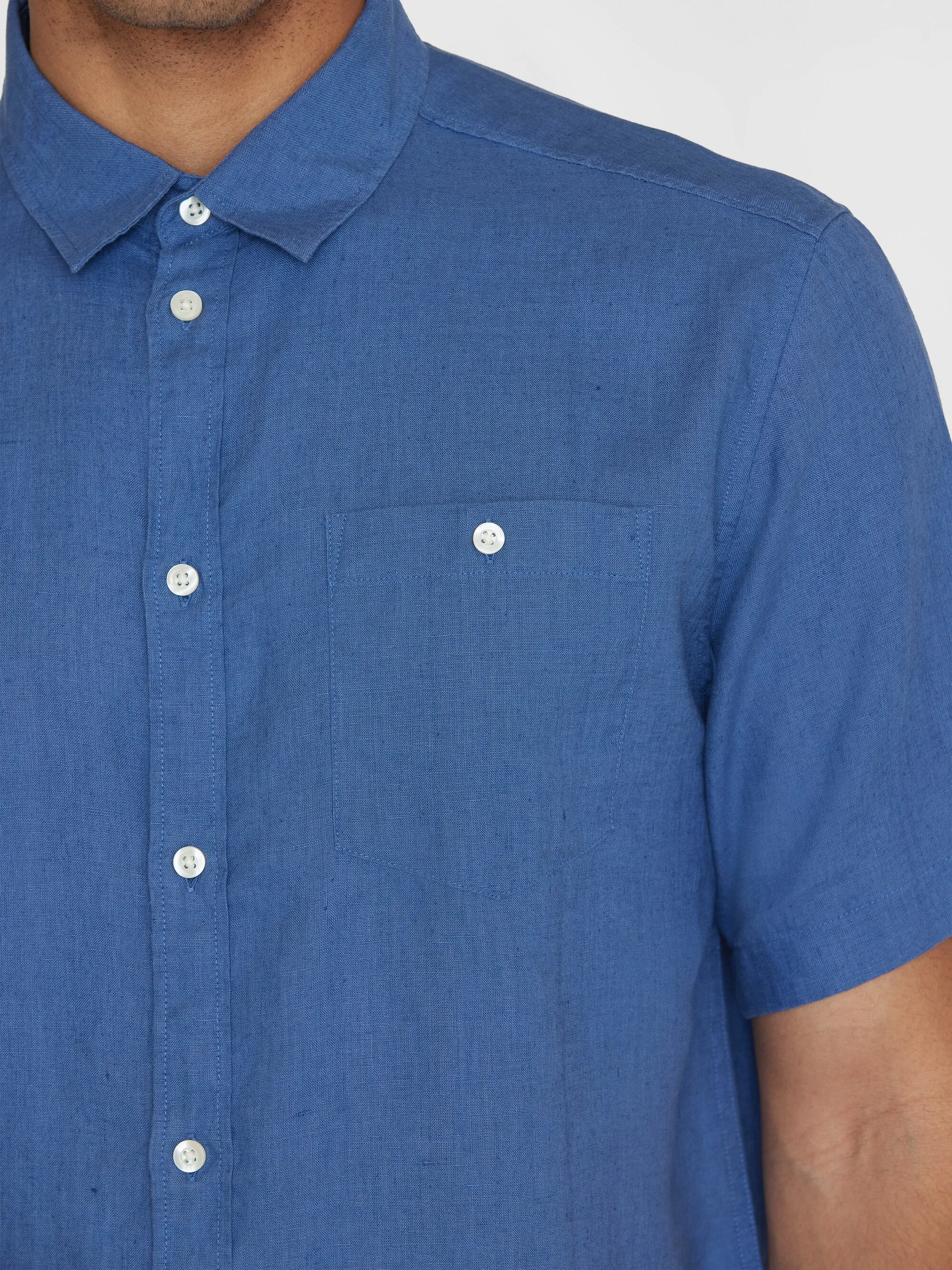 Custom fit linen short sleeve shirt - Moonlight Blue