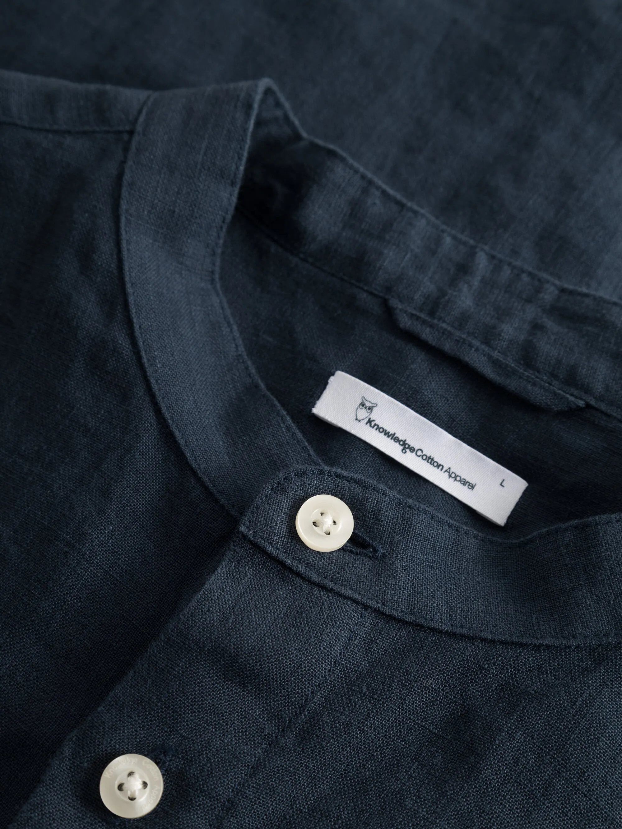 Custom fit linen stand collar shirt - Total Eclipse