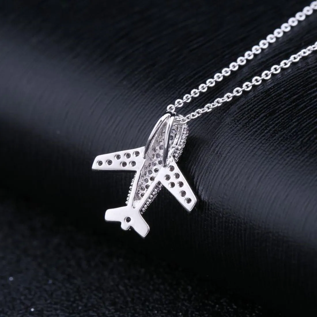 CZ Aircraft Airplane Crystal Pendant Necklace