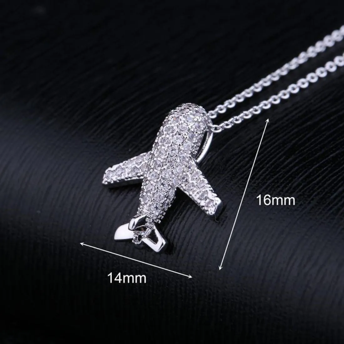 CZ Aircraft Airplane Crystal Pendant Necklace