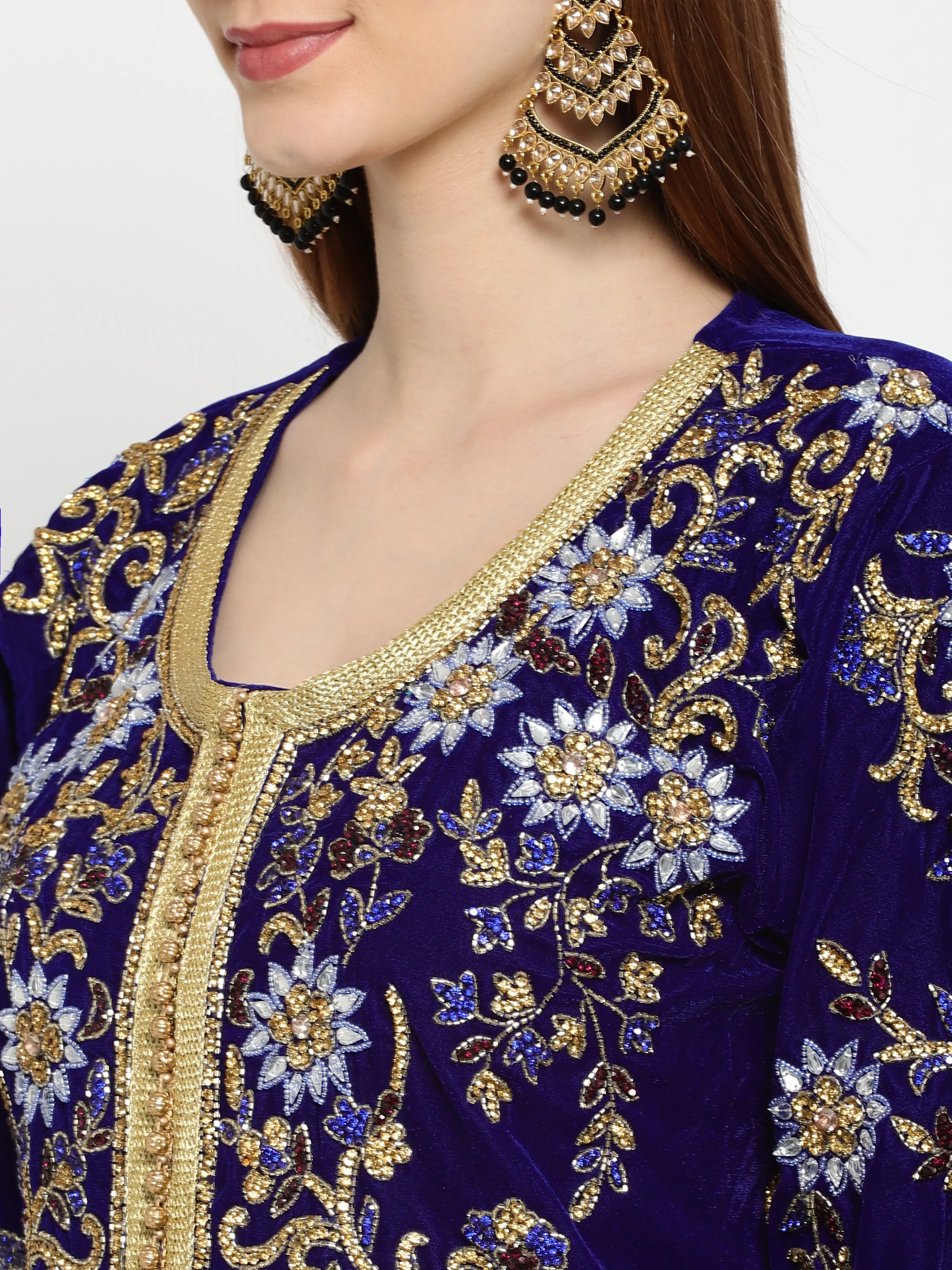 Designer Kaftan Bridal Gown in Royal Blue Velvet