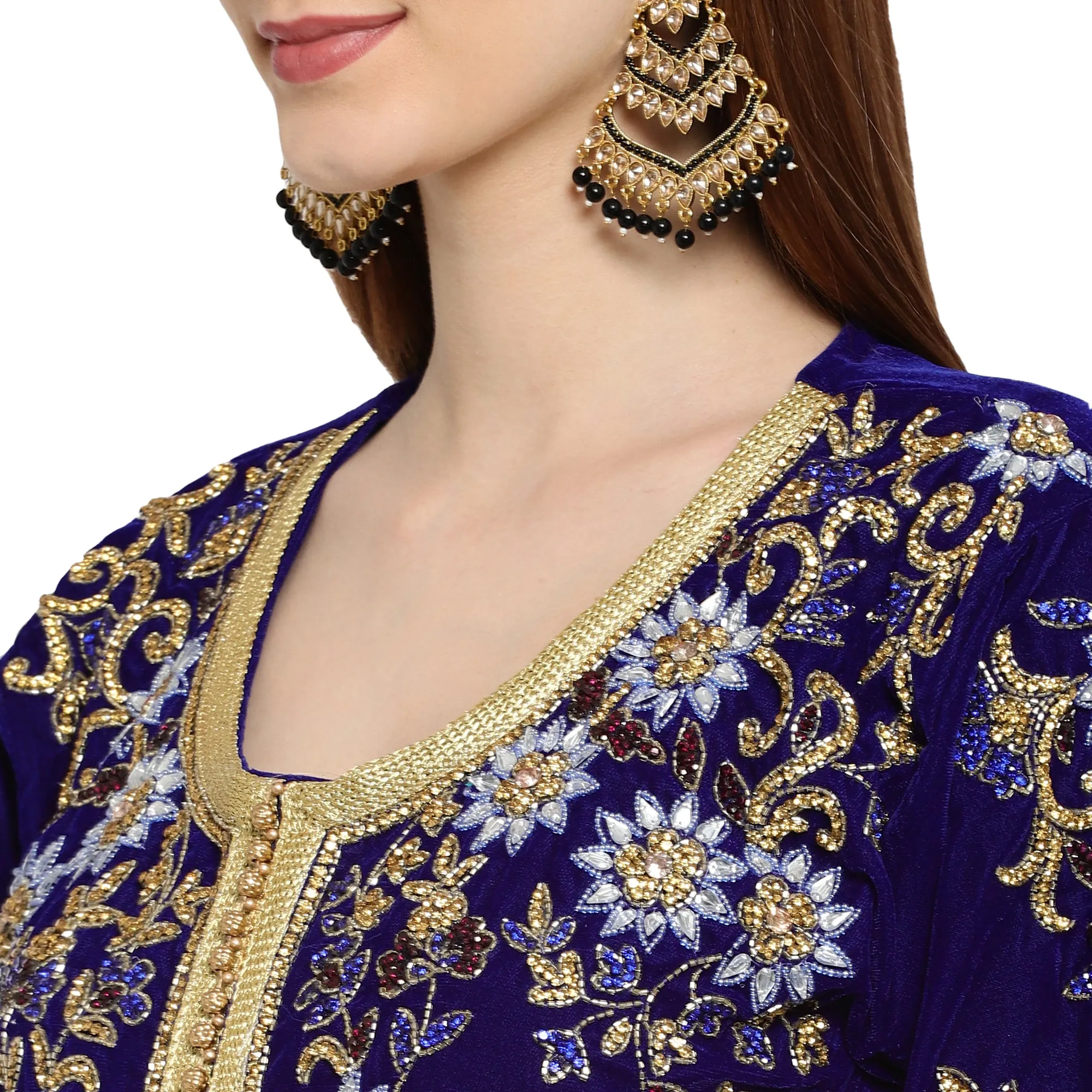 Designer Kaftan Bridal Gown in Royal Blue Velvet