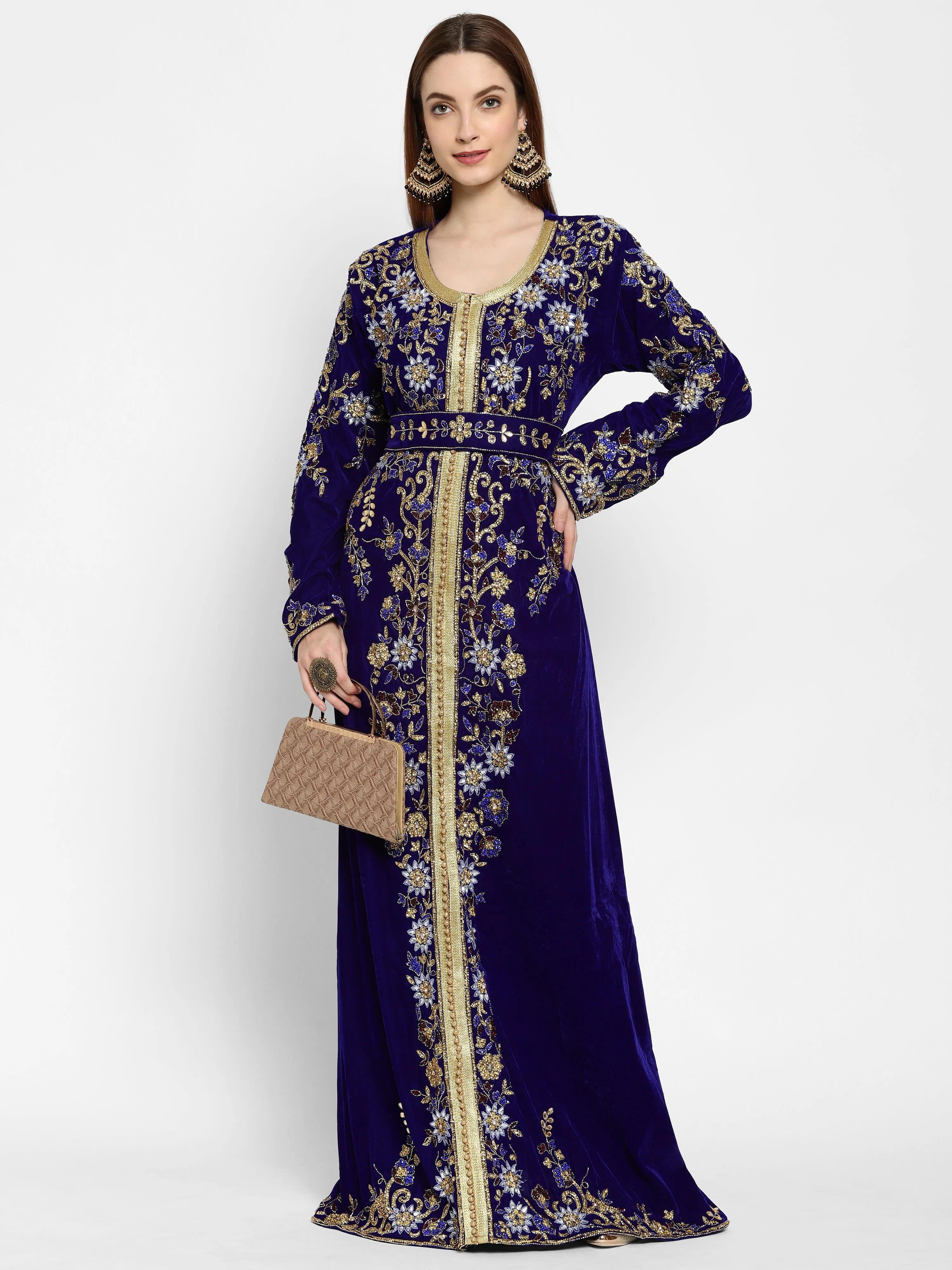 Designer Kaftan Bridal Gown in Royal Blue Velvet