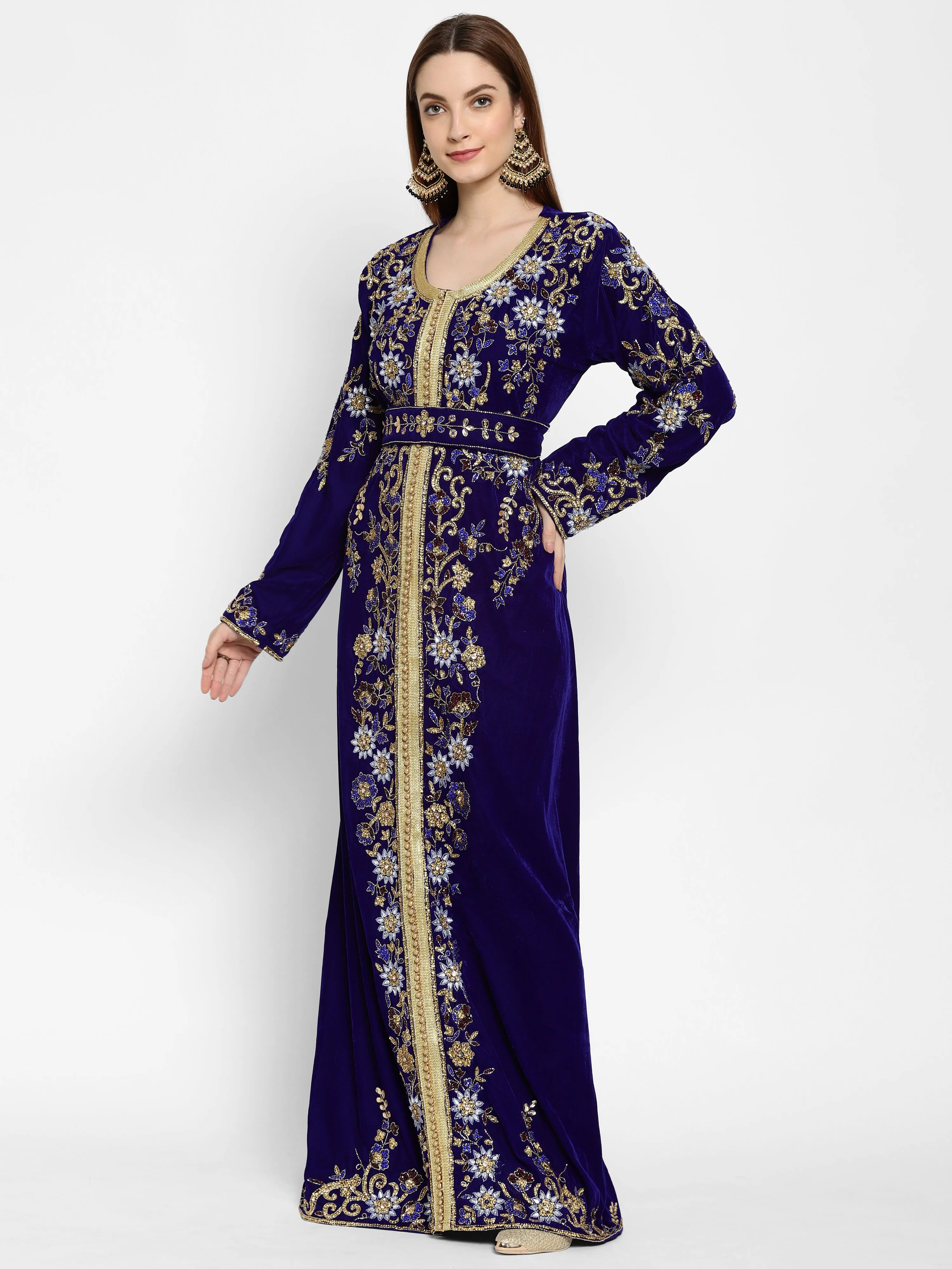 Designer Kaftan Bridal Gown in Royal Blue Velvet