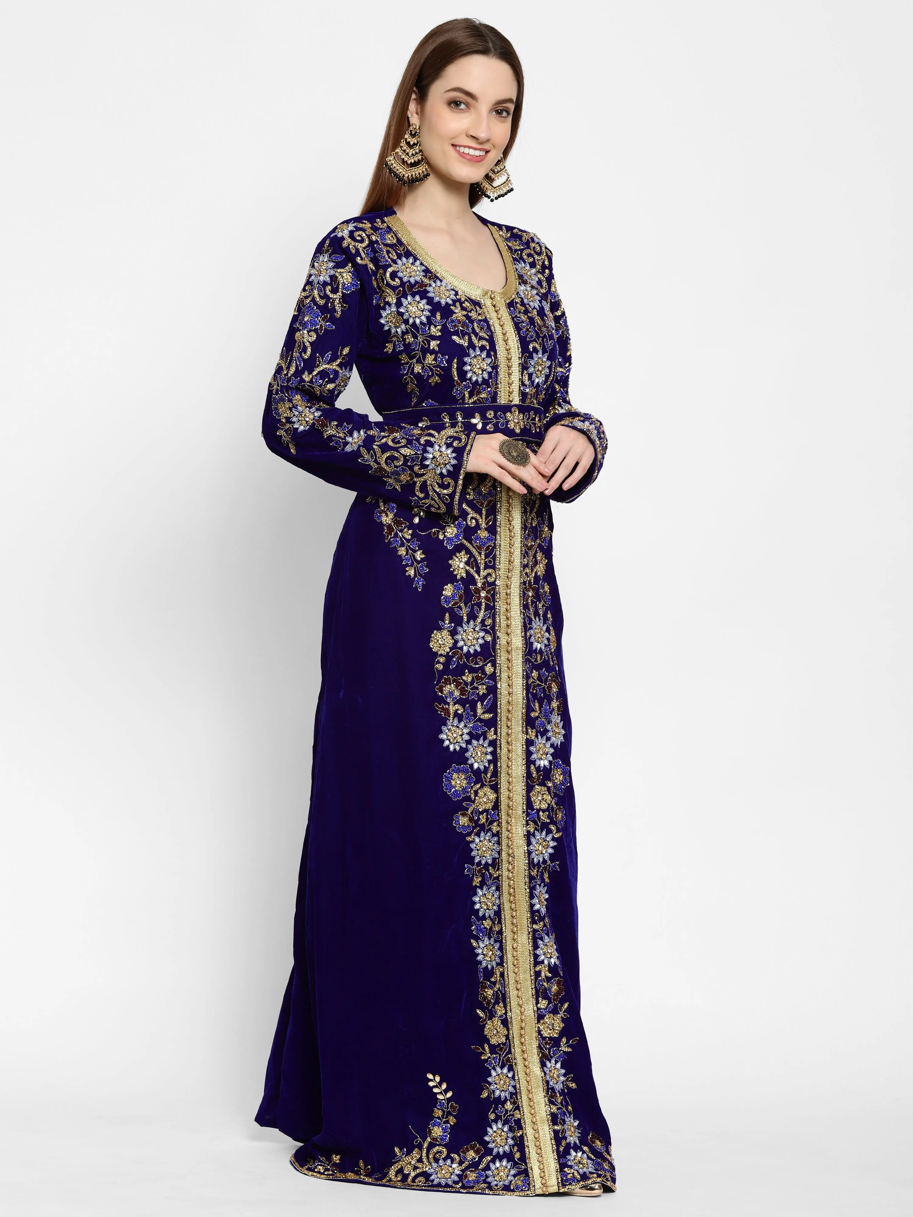 Designer Kaftan Bridal Gown in Royal Blue Velvet