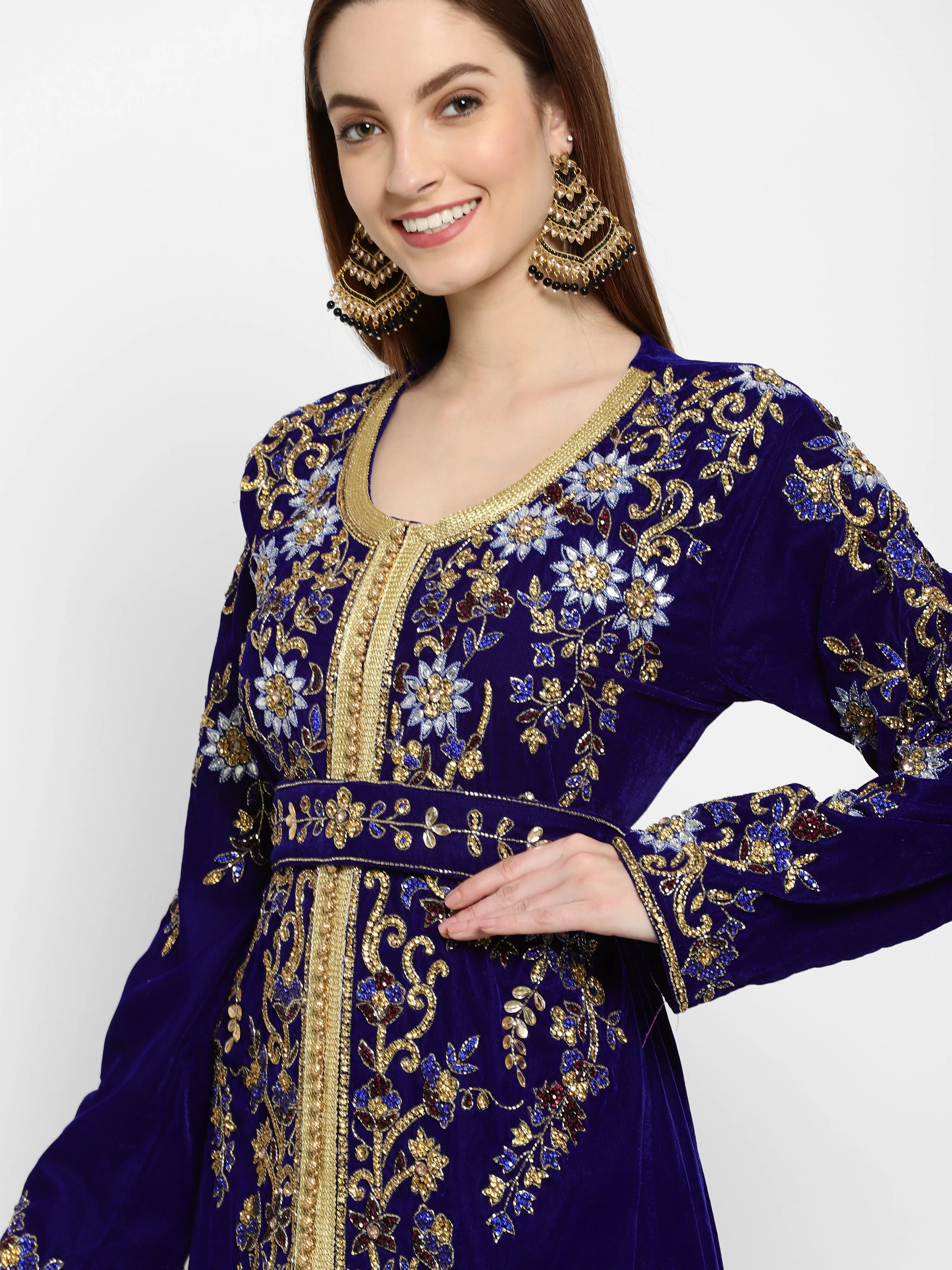 Designer Kaftan Bridal Gown in Royal Blue Velvet