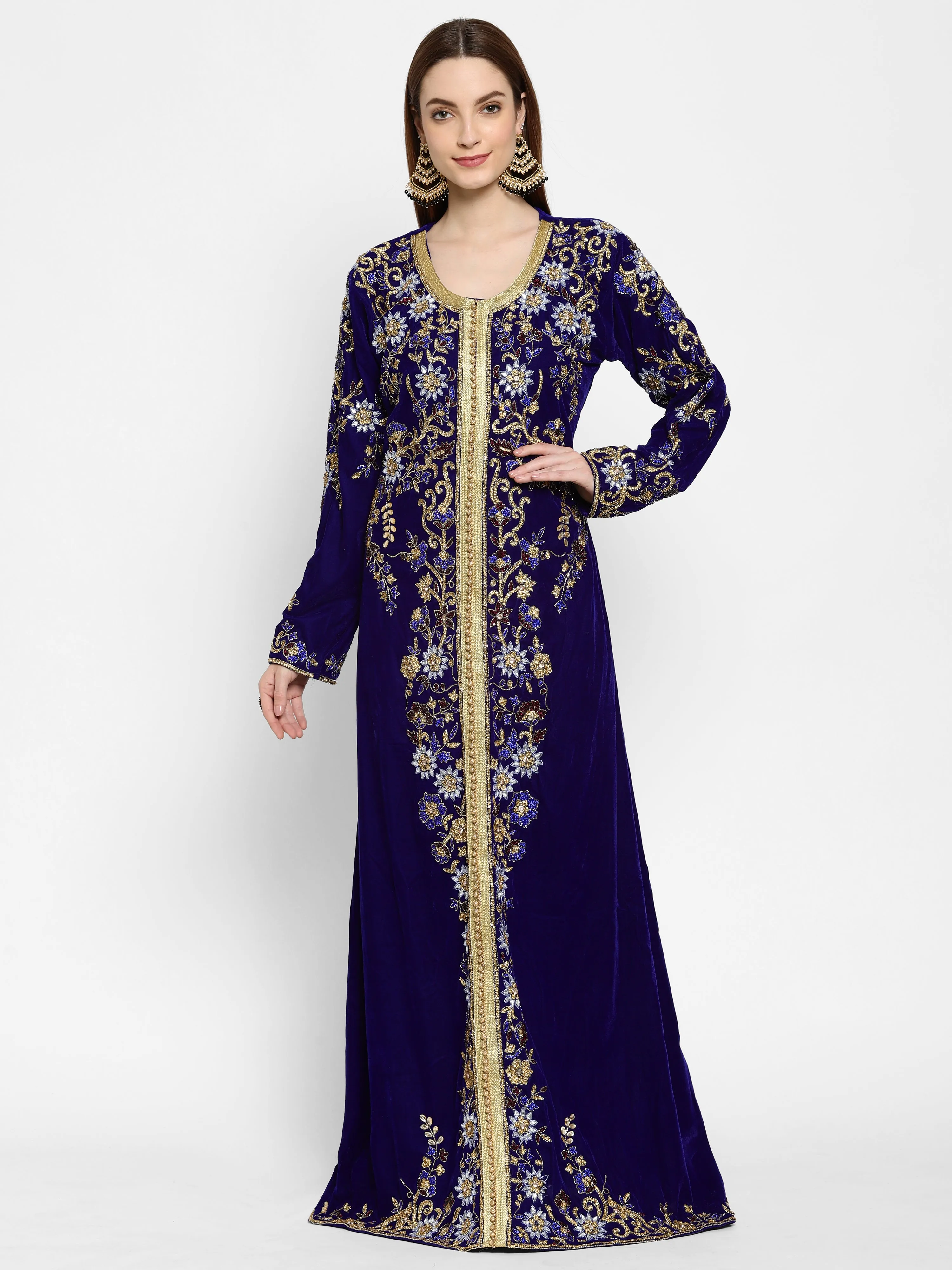 Designer Kaftan Bridal Gown in Royal Blue Velvet