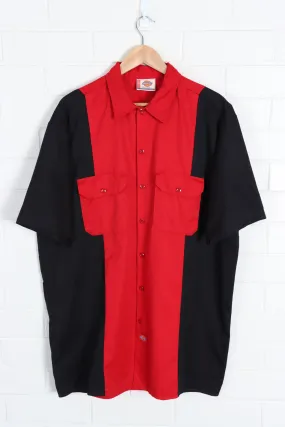 DICKIES Black & Red Colour Block Short Sleeve Workwear Bowling Shirt (XL)