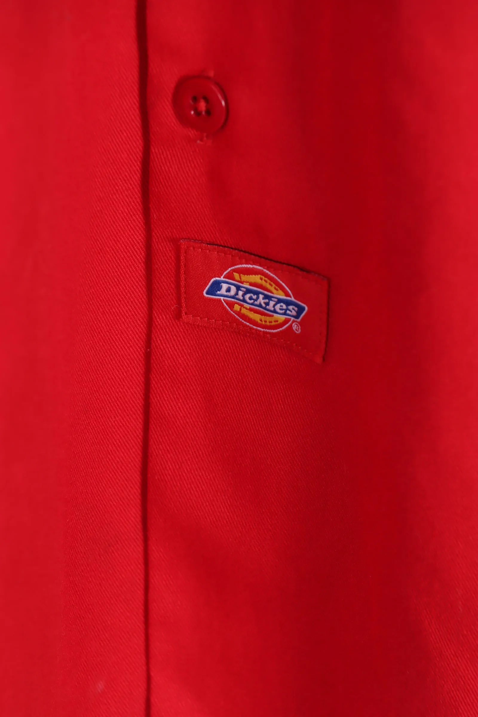 DICKIES Black & Red Colour Block Short Sleeve Workwear Bowling Shirt (XL)