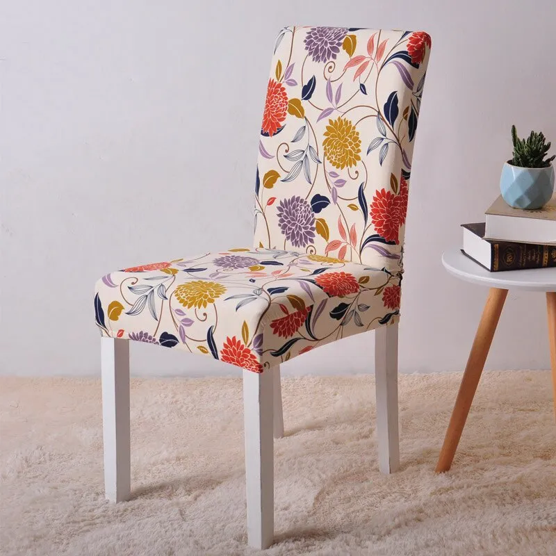 Dining Chair Cover Spandex Elastic Pastoral Print Modern Slipcovers -1/2/4/6PCS