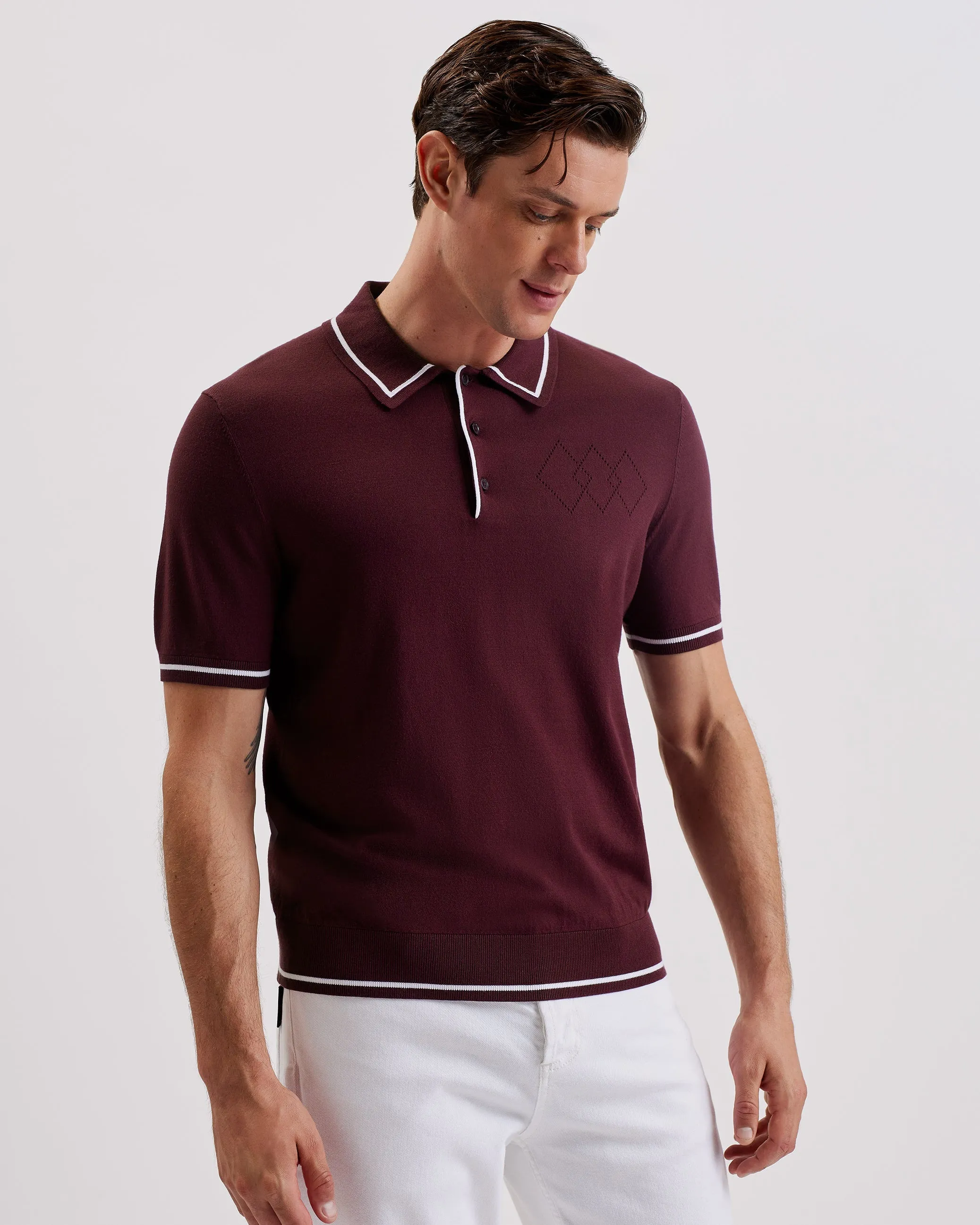 Dunow Ss Pointelle Diamond Polo Maroon