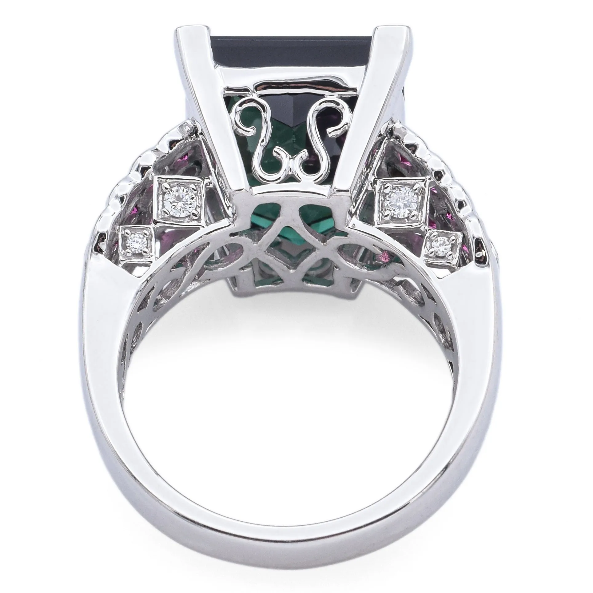 Estate 14K White Gold 8.04 Ct Green Tourmaline, Pink Tourmaline & Diamond Cocktail Ring