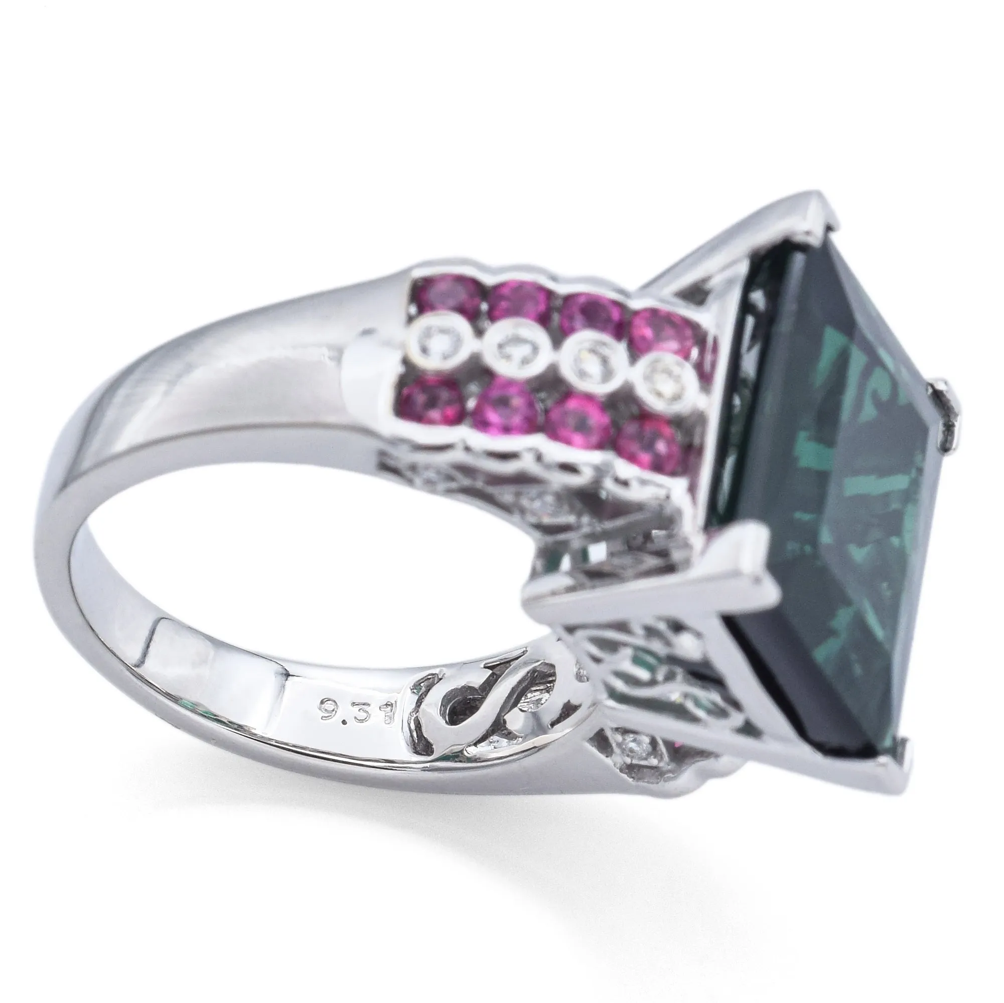 Estate 14K White Gold 8.04 Ct Green Tourmaline, Pink Tourmaline & Diamond Cocktail Ring