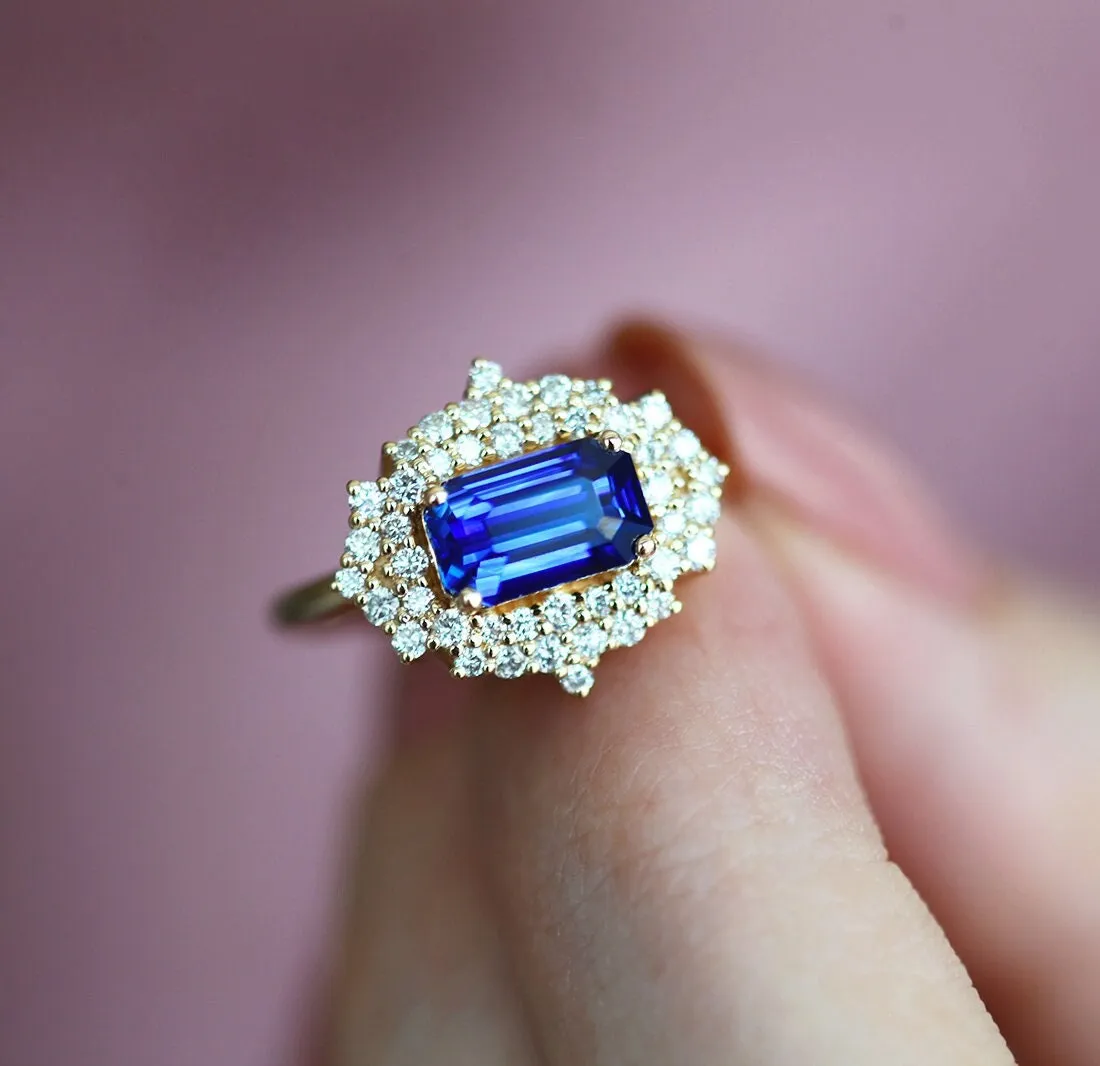 Firoza Blue Sapphire Diamond Ring