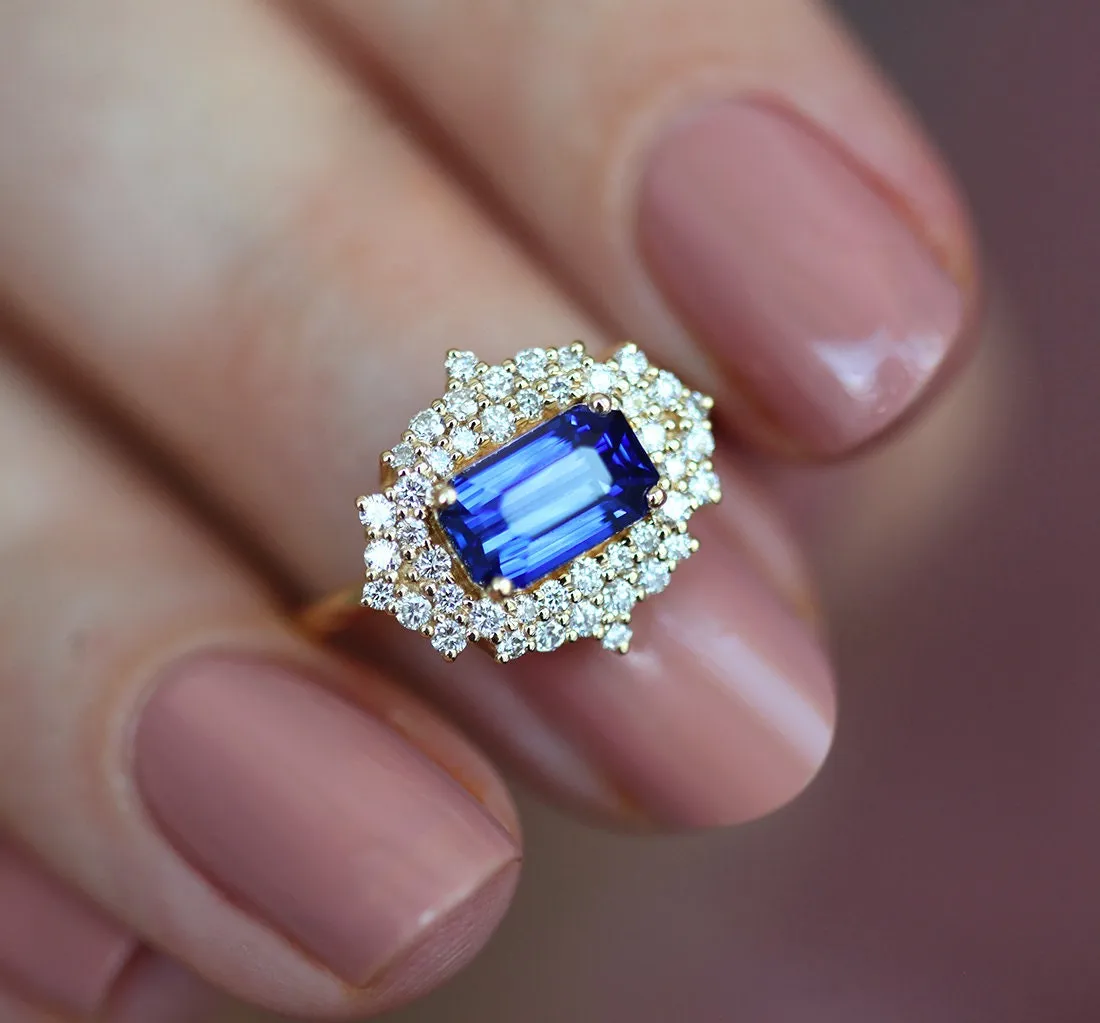 Firoza Blue Sapphire Diamond Ring