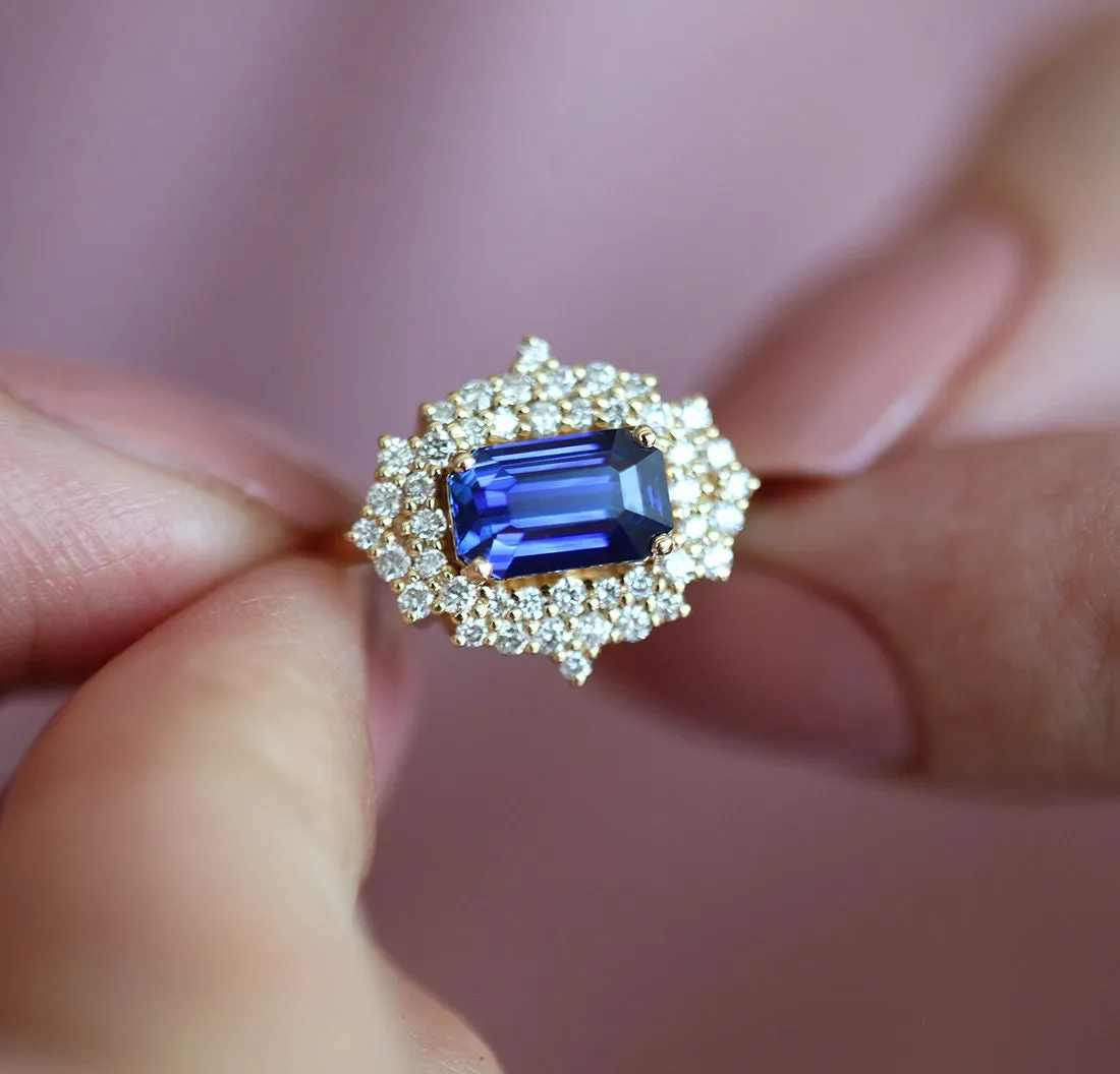 Firoza Blue Sapphire Diamond Ring