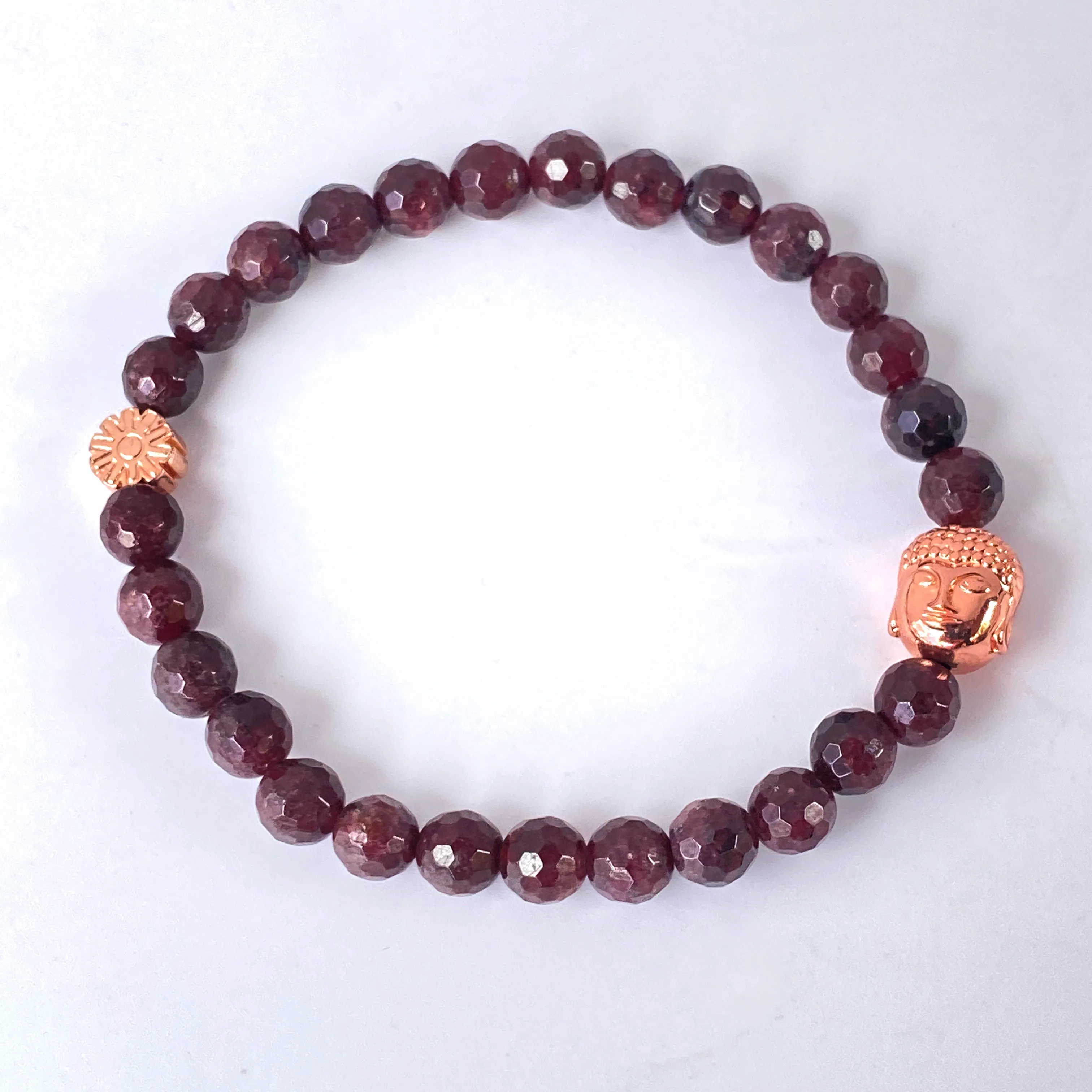 Garnet and Hematite Buddha Beaded Stretch Bracelet