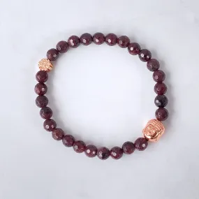 Garnet and Hematite Buddha Beaded Stretch Bracelet