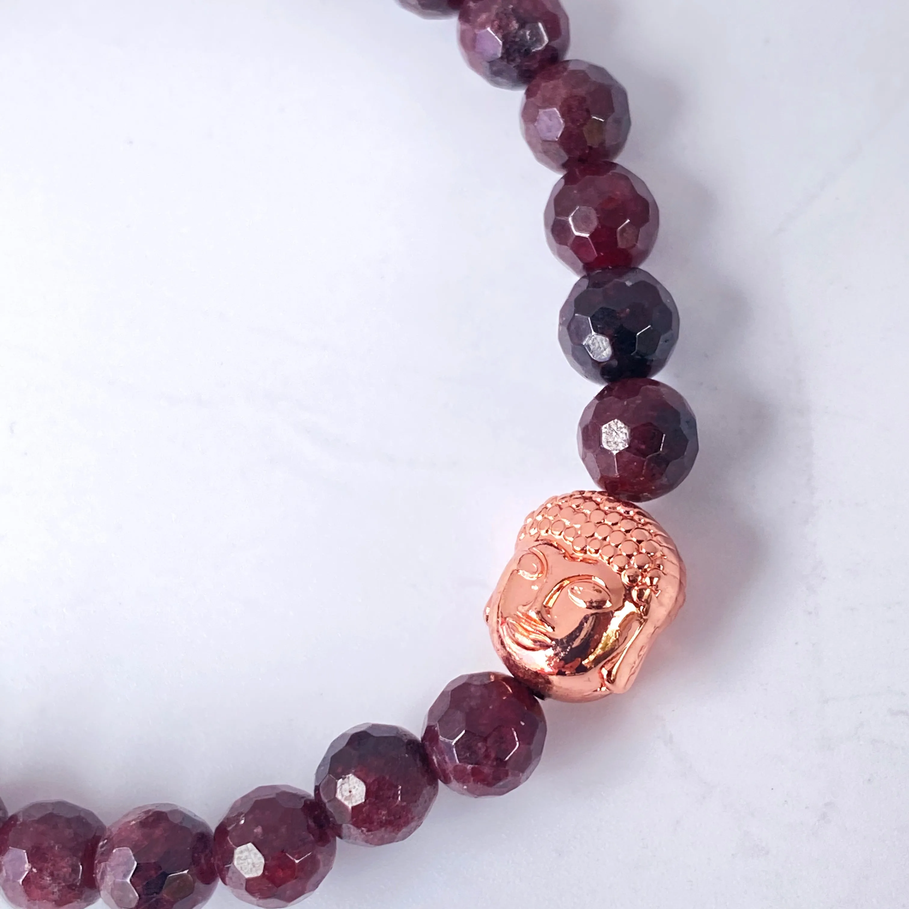 Garnet and Hematite Buddha Beaded Stretch Bracelet