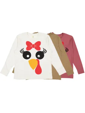 Girly Turkey Face Kids Thanksgiving Shirt