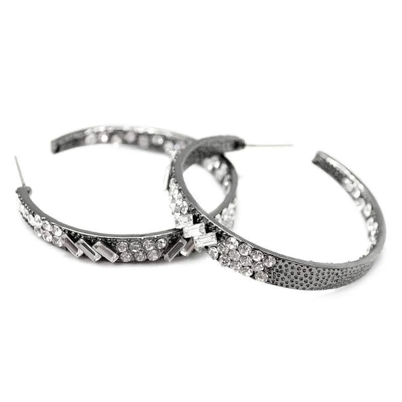 Glitzy by Association Black and White Rhinestone Hoop Earrings