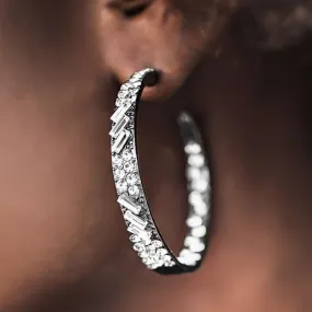 Glitzy by Association Black and White Rhinestone Hoop Earrings