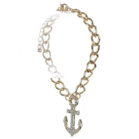 Gold and Crystal Anchor Charm Bracelet