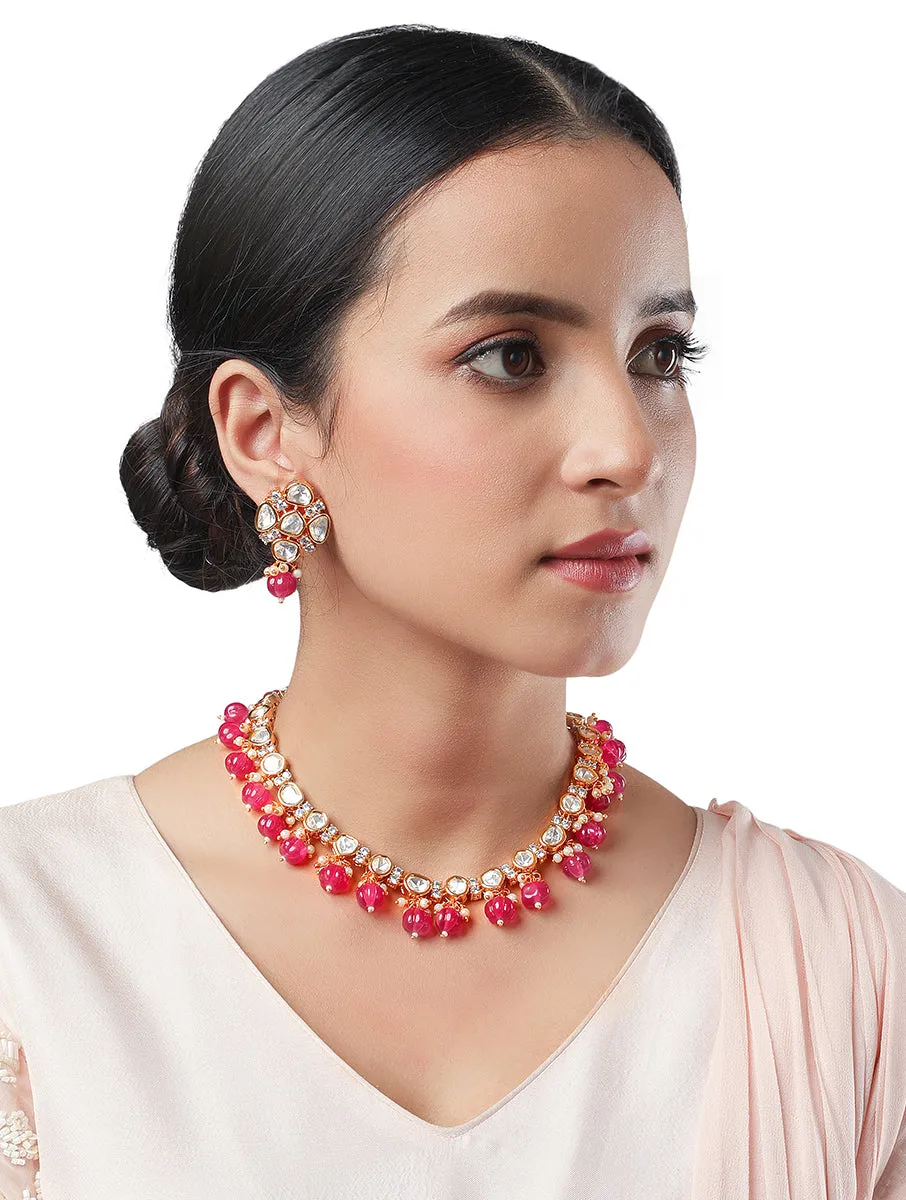 Golden and Pink, Kundan polki Necklace Set