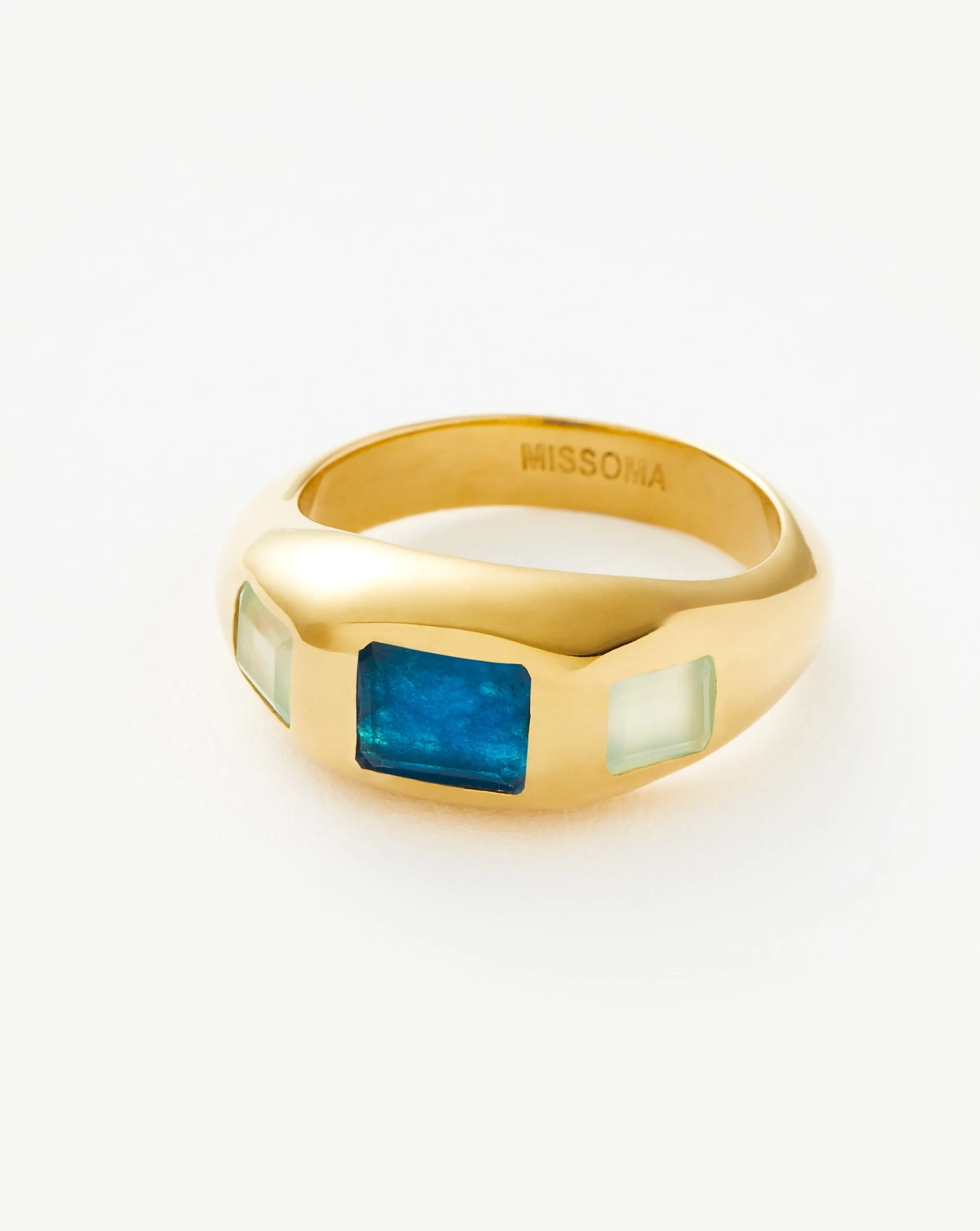 Good Vibes Triple Gemstone Statement Ring | 18ct Gold Plated/Petrol Blue Quartz & Aqua Chalcedony