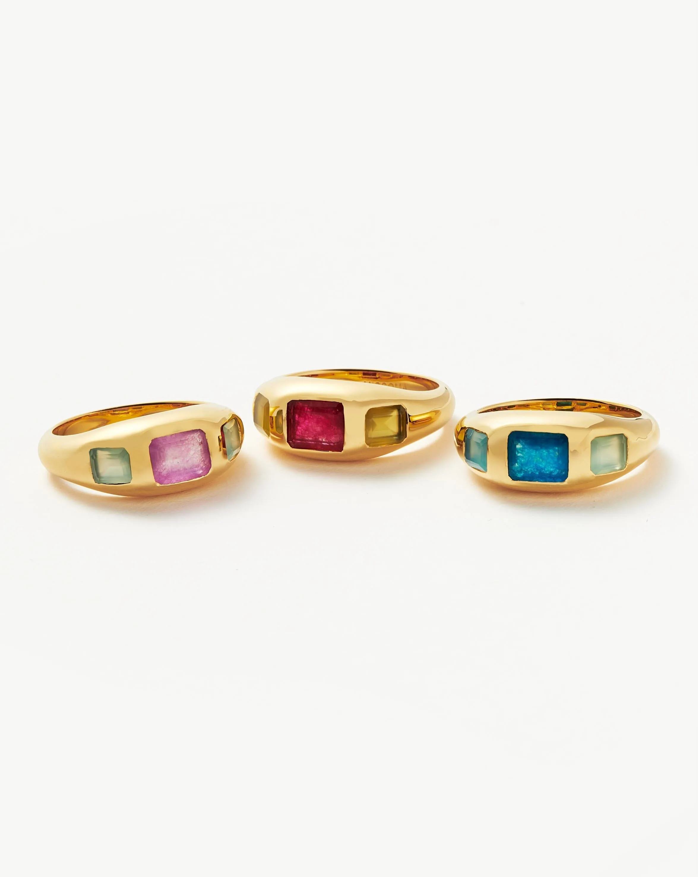 Good Vibes Triple Gemstone Statement Ring | 18ct Gold Plated/Petrol Blue Quartz & Aqua Chalcedony