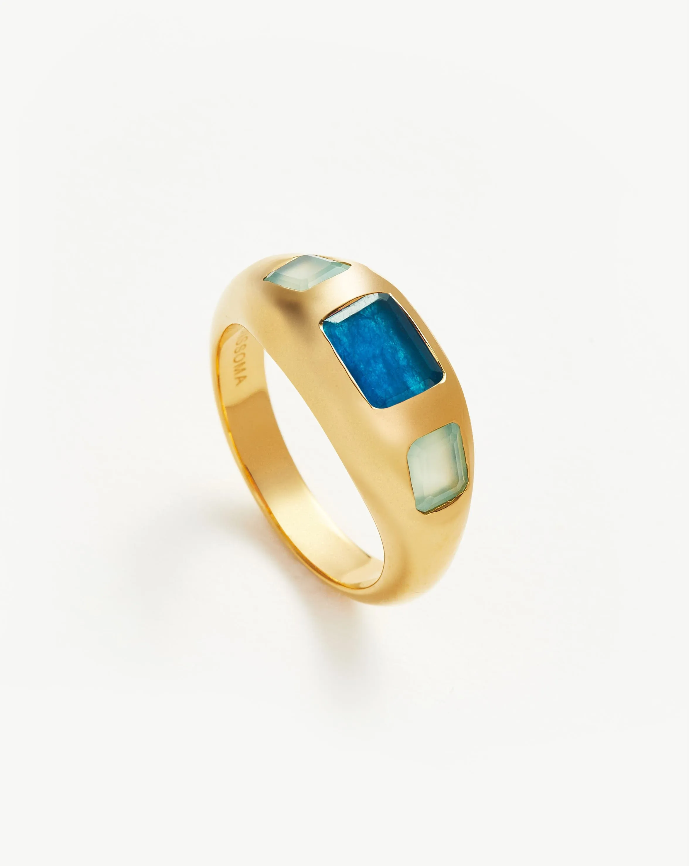 Good Vibes Triple Gemstone Statement Ring | 18ct Gold Plated/Petrol Blue Quartz & Aqua Chalcedony