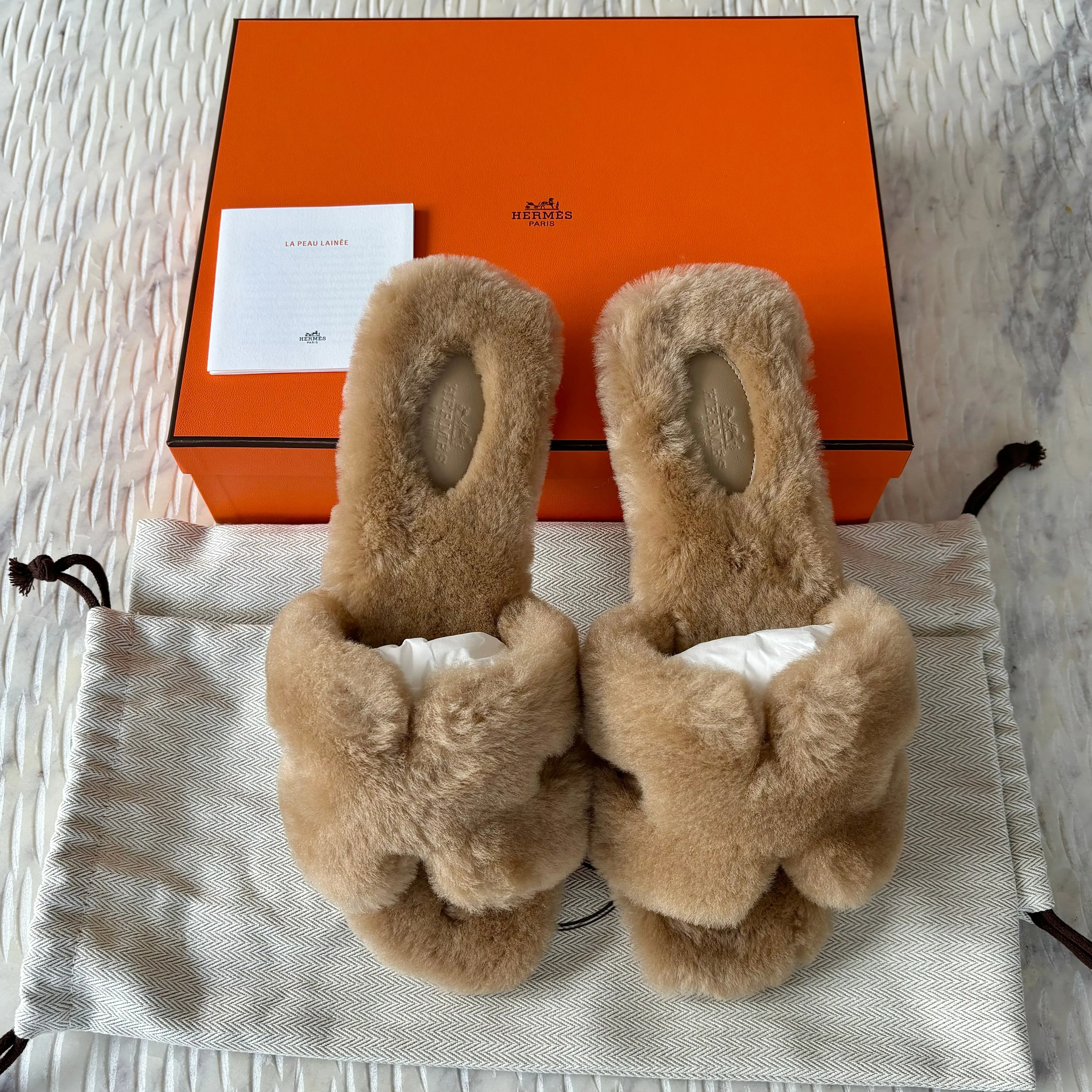 Hermes Shearling Oran Sandals