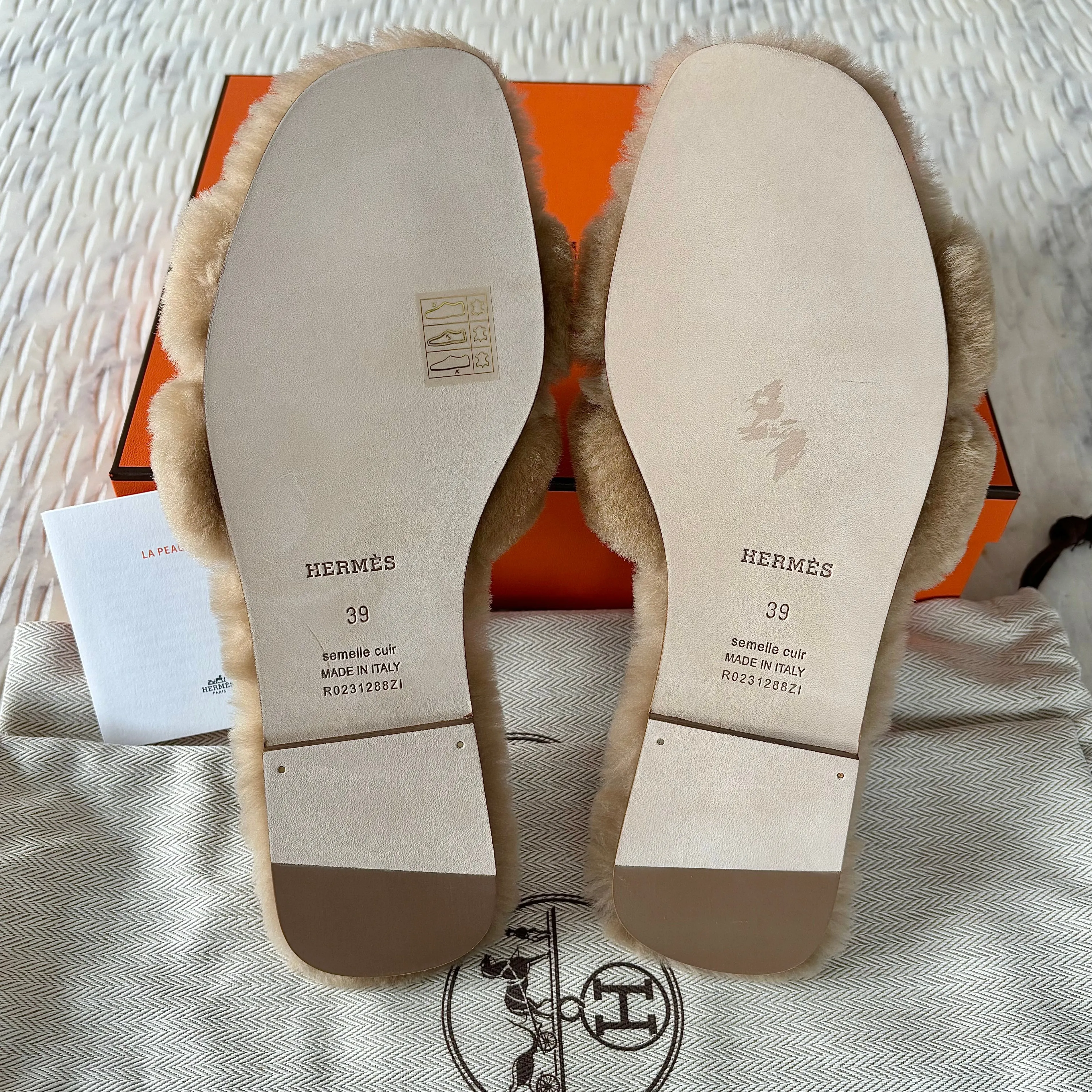 Hermes Shearling Oran Sandals