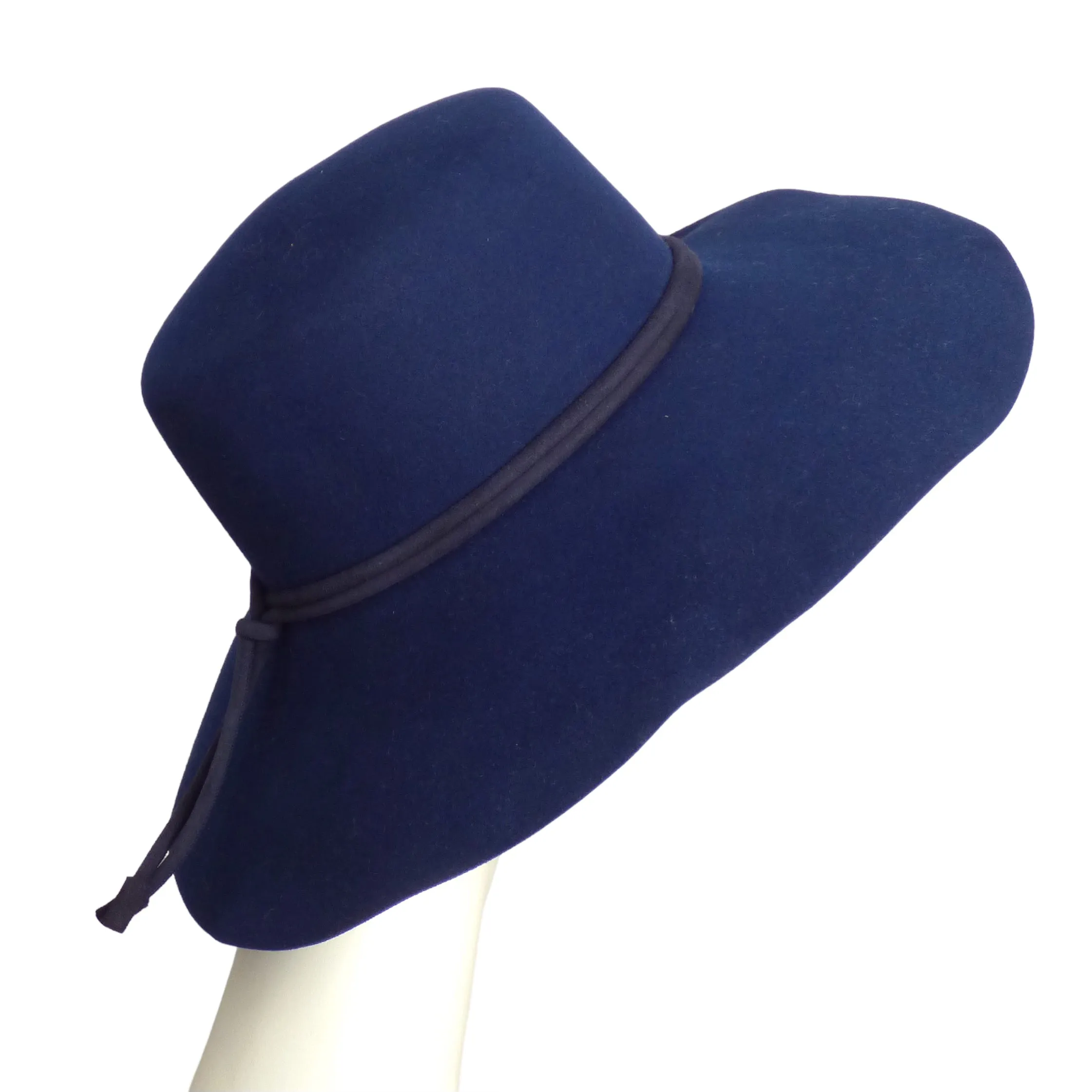 HERMES- Blue Felt Wide Brim Hat, Size 58