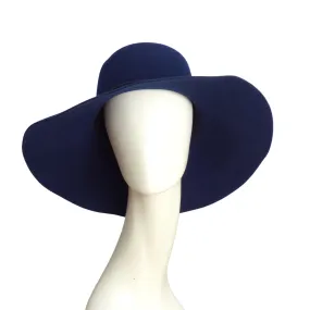 HERMES- Blue Felt Wide Brim Hat, Size 58