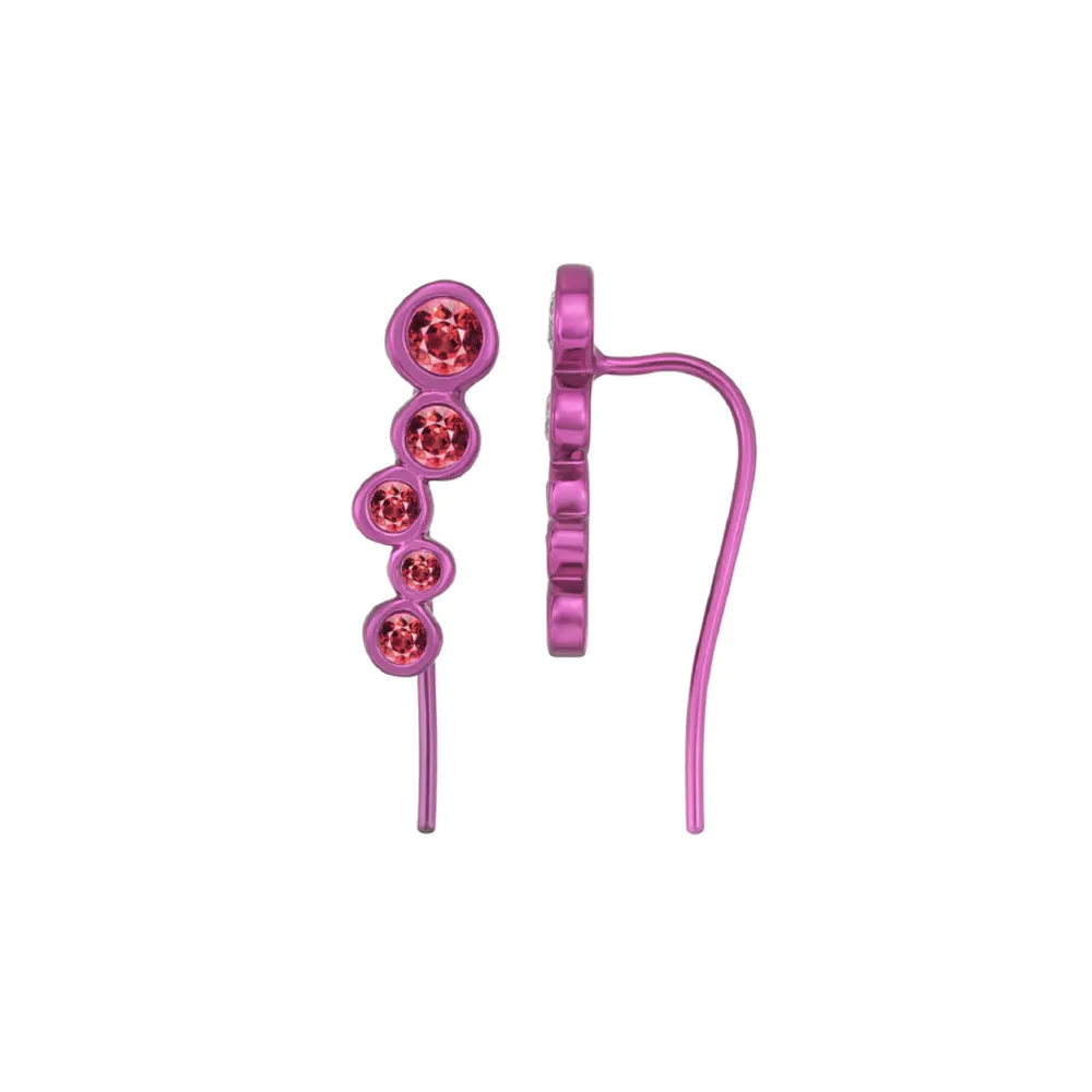 Hot Pink Electric 80s Shadows Climber Earrings with Rubies