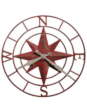 Howard Miller Compass Rose Oversized Wall Clock - Open Dial - Antique Red Finish