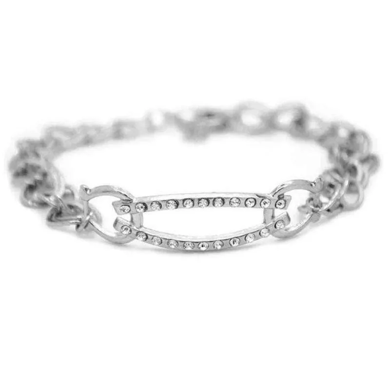 I Adore You Silver and White Rhinestone Bracelet