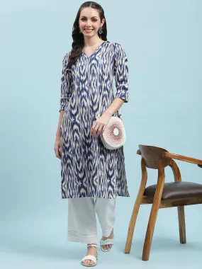 Indiessence Navy Blue Cotton Printed Kurta