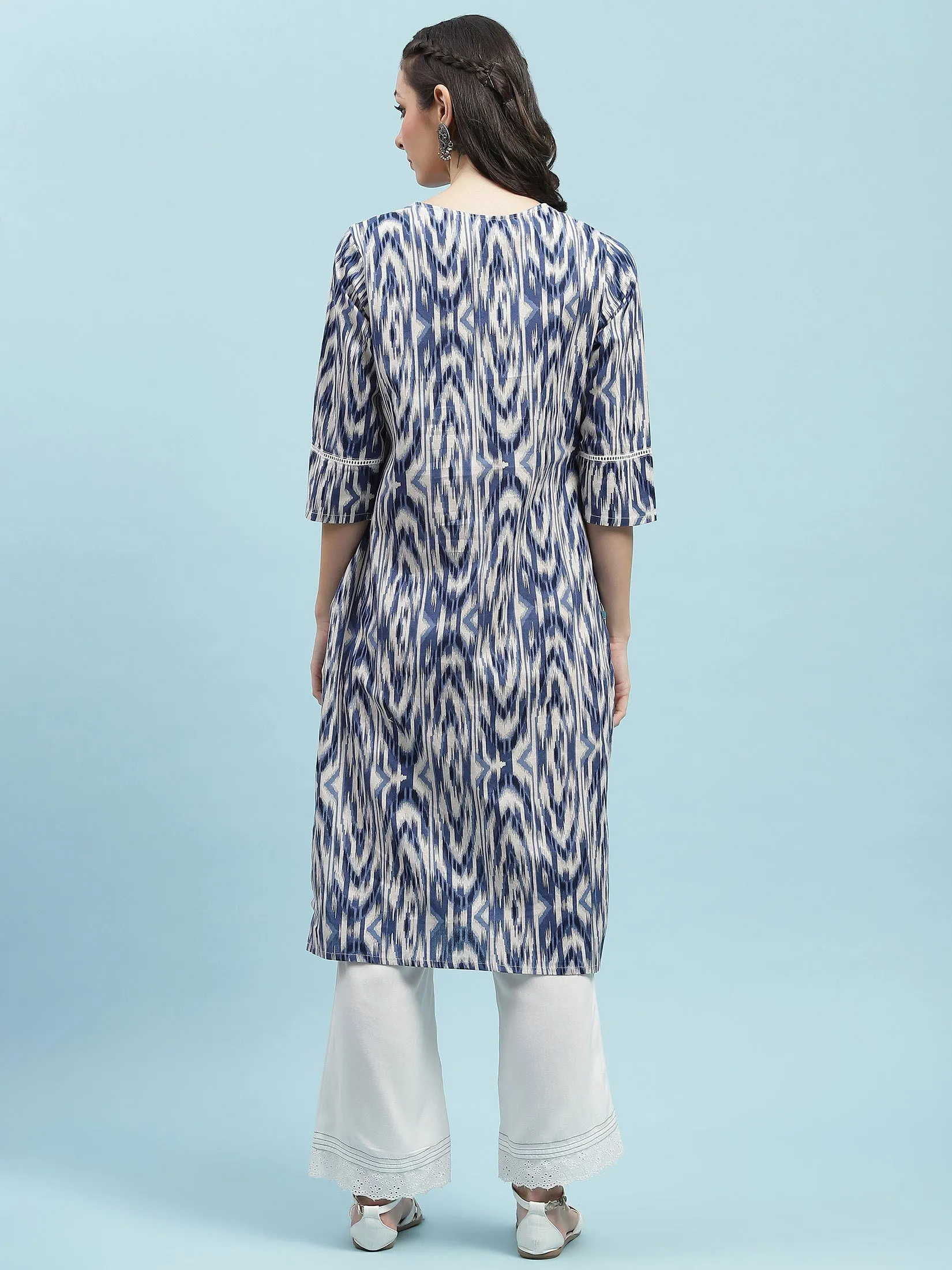 Indiessence Navy Blue Cotton Printed Kurta