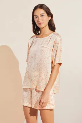 Inez Washable Silk Printed Short Sleeve Tee & Boxer PJ Set